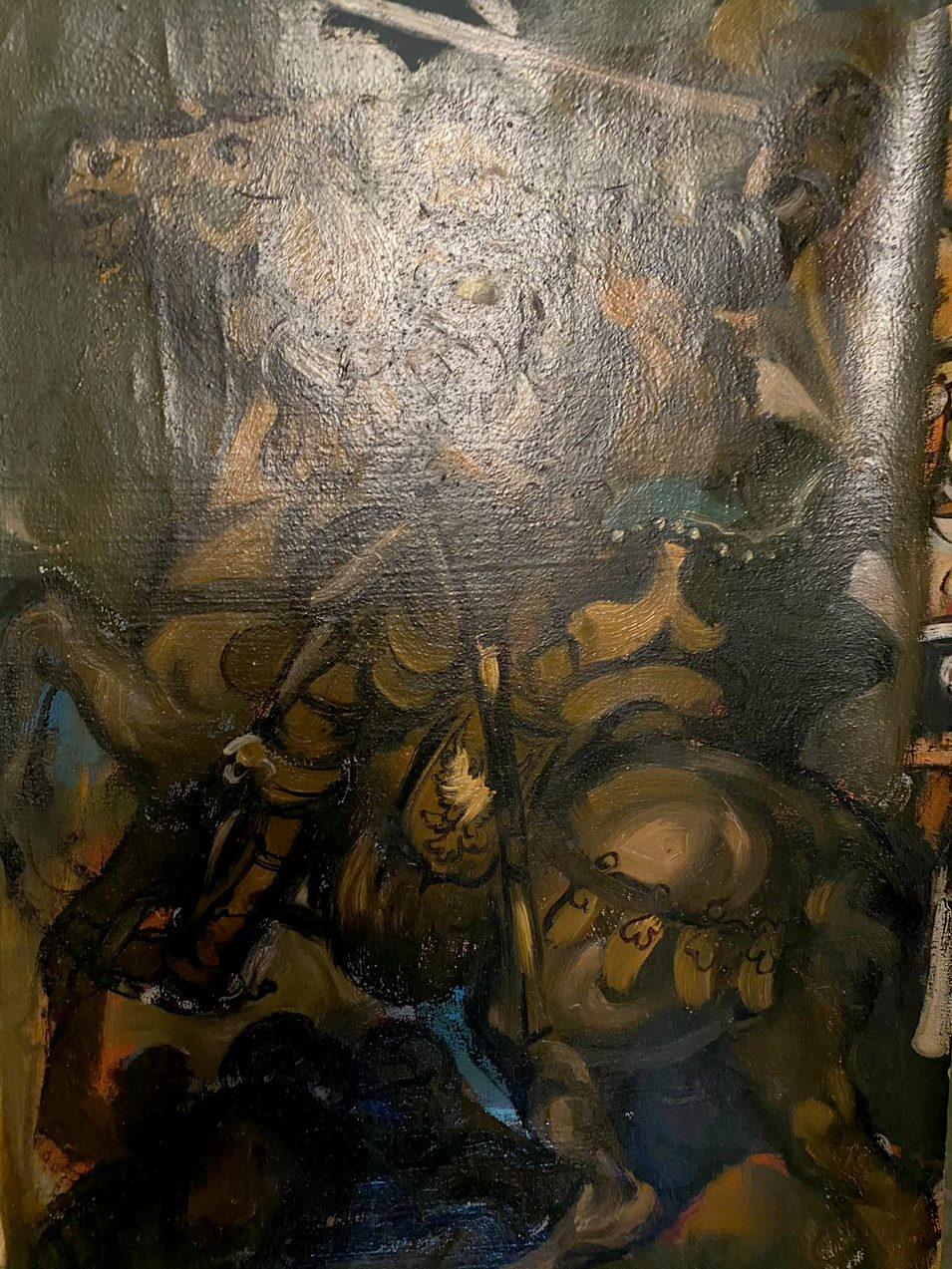 Artist: Alexander Litvinov
Work: Original oil painting, handmade artwork, one of a kind 
Medium: Oil on Canvas
Style: Classic Figurative
Year: 2000
Title: Cossack and Pole in Battle
Size1: 19.5