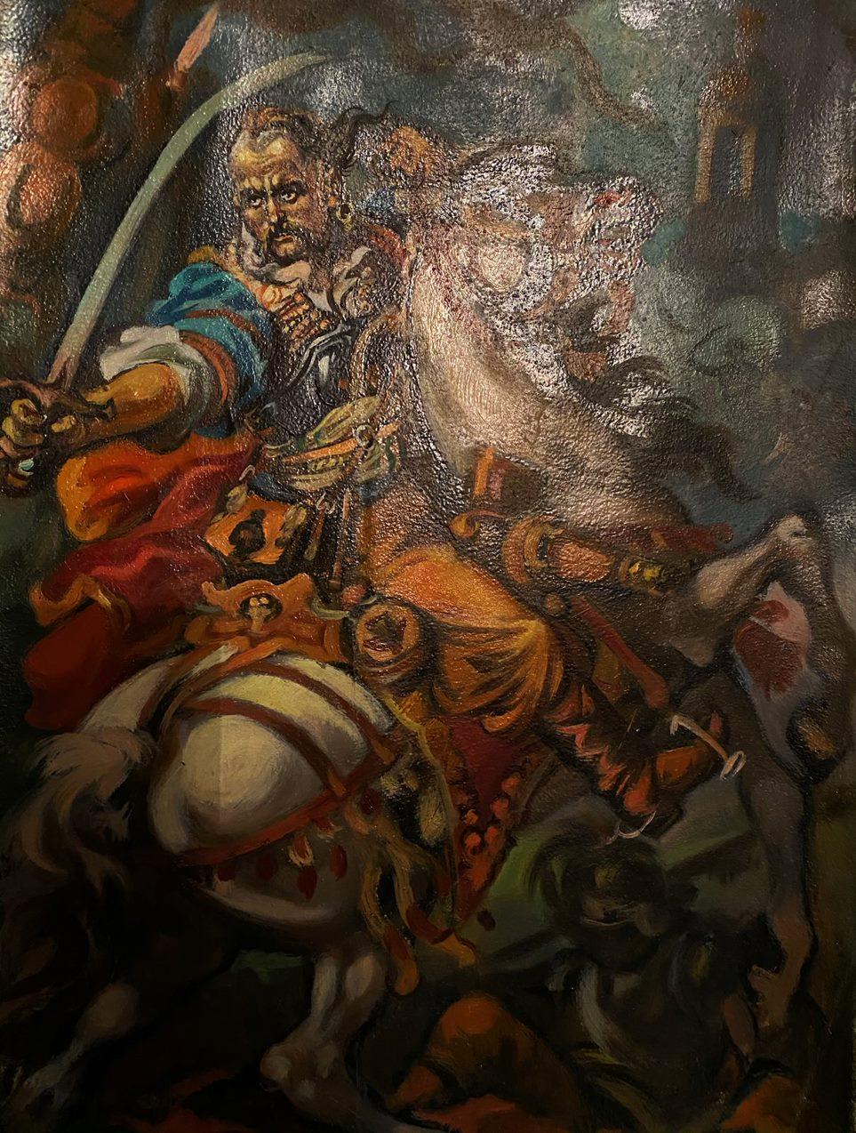 Cossack and Pole in Battle, Classic Art, Original oil Painting, Ready to Hang For Sale 1