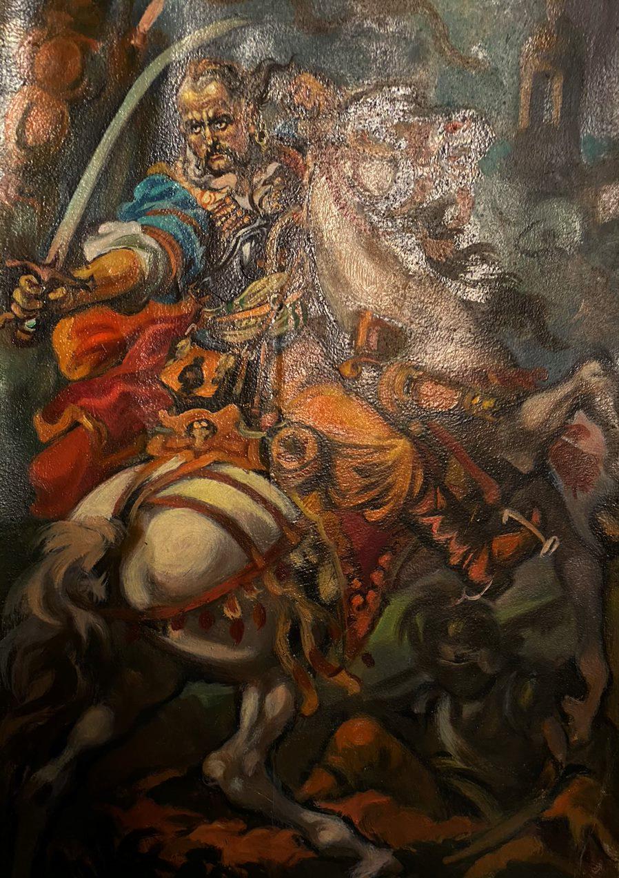 Cossack and Pole in Battle, Classic Art, Original oil Painting, Ready to Hang For Sale 2