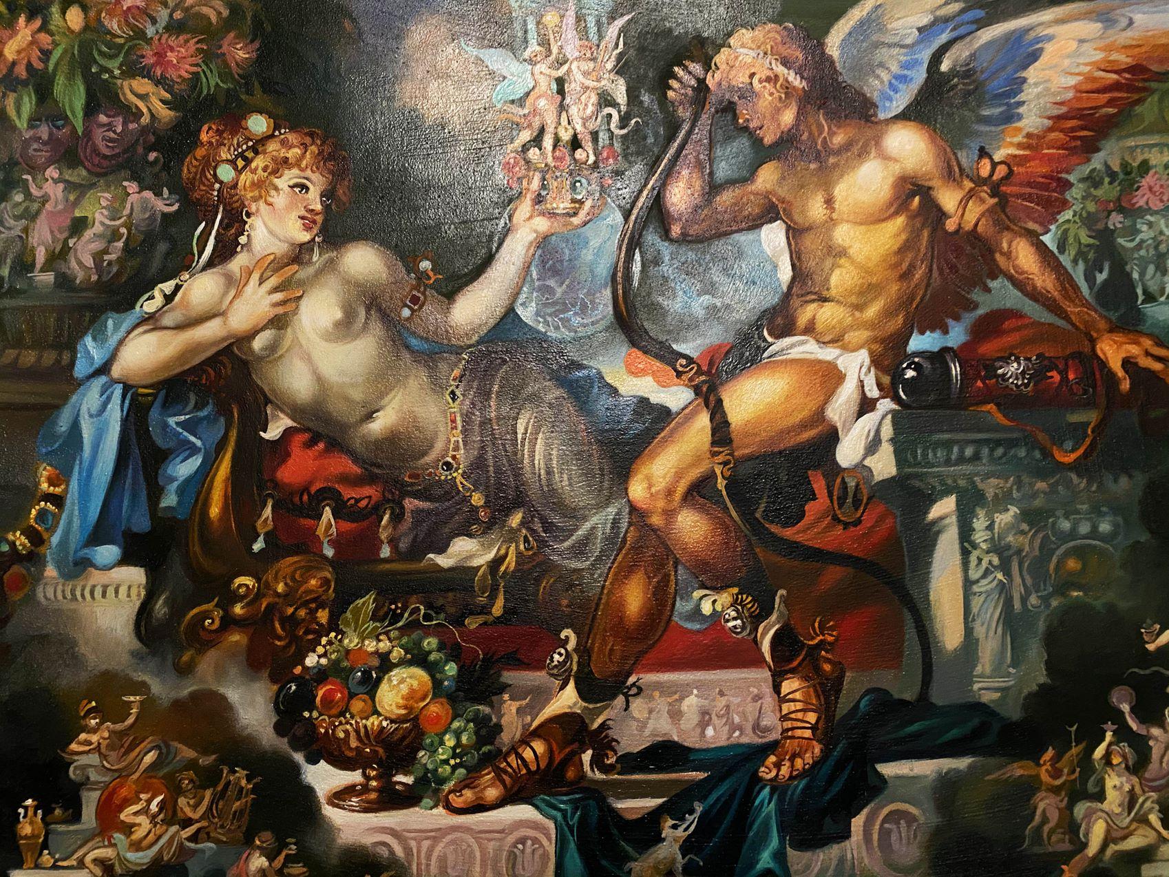 Artist: Alexander Litvinov
Work: Original oil painting, handmade artwork, one of a kind 
Medium: Oil on Canvas
Style: Classic Figurative
Year: 2003
Title: Cupid and Psyche
Size: 20