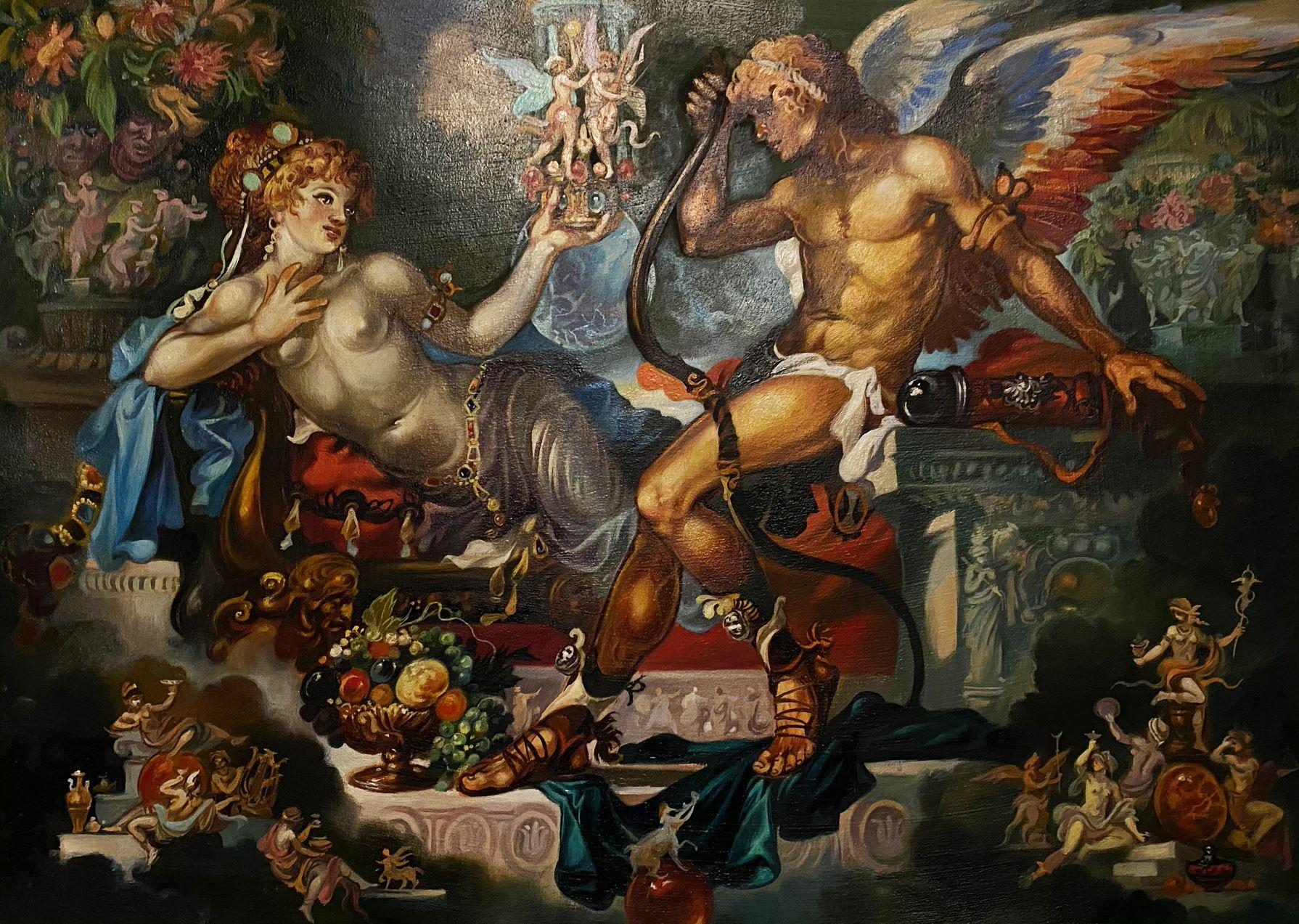 Alexander Litvinov Figurative Painting - Cupid and Psyche, Classic Art, Original oil Painting, Ready to Hang