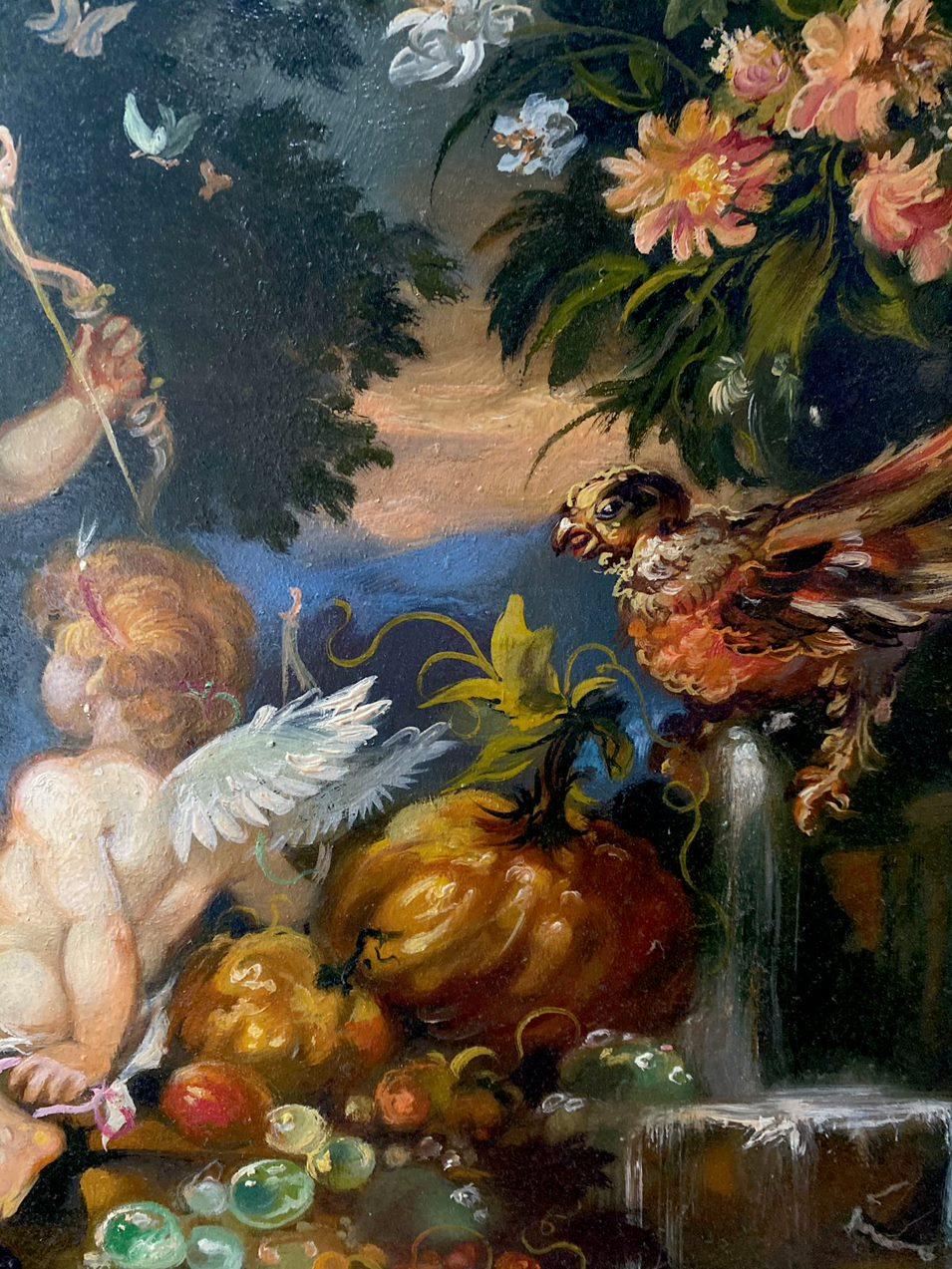 Cupids and Pegasus, Classic Art, Original oil Painting, Ready to Hang For Sale 1