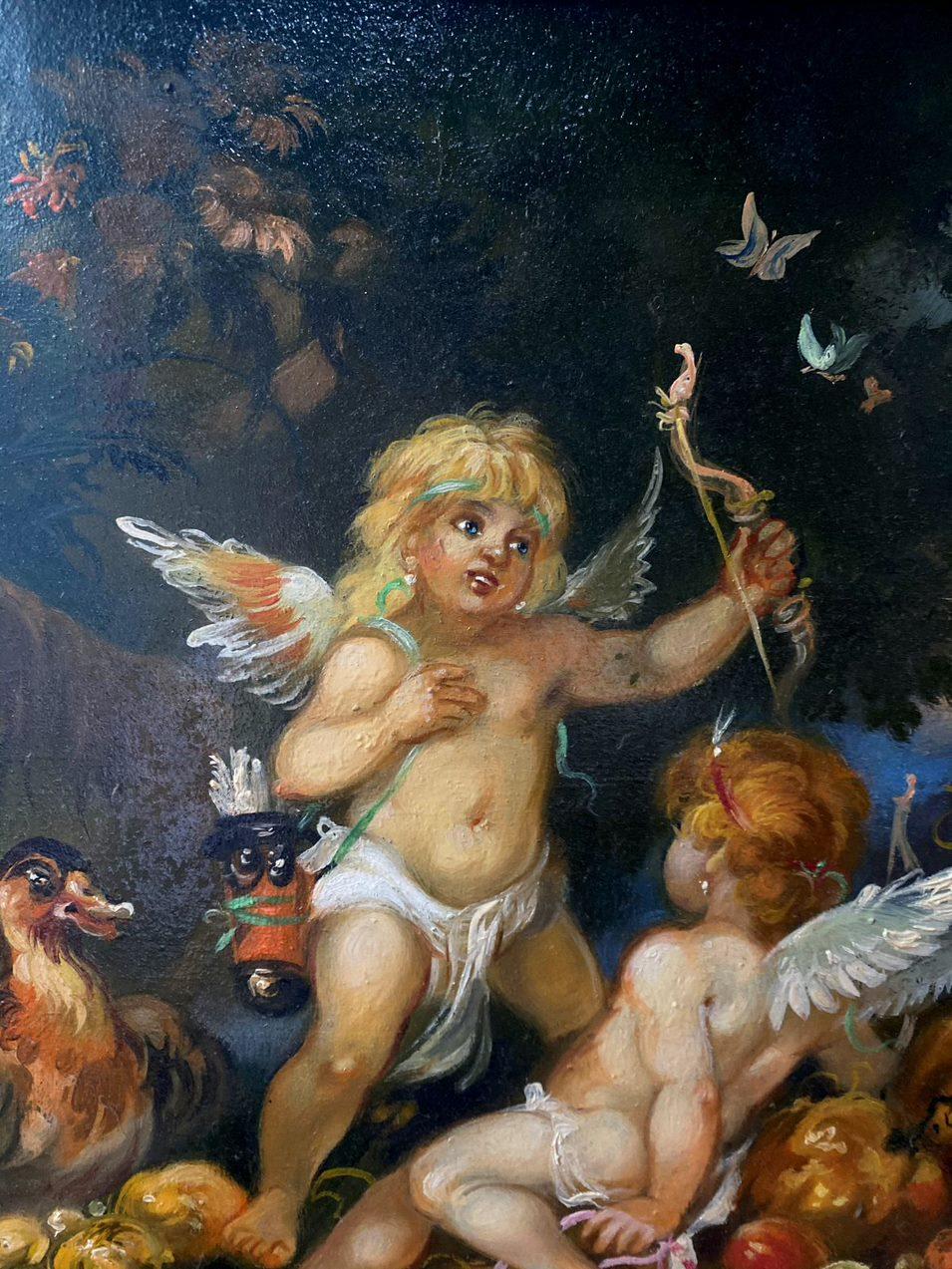 Cupids and Pegasus, Classic Art, Original oil Painting, Ready to Hang For Sale 2