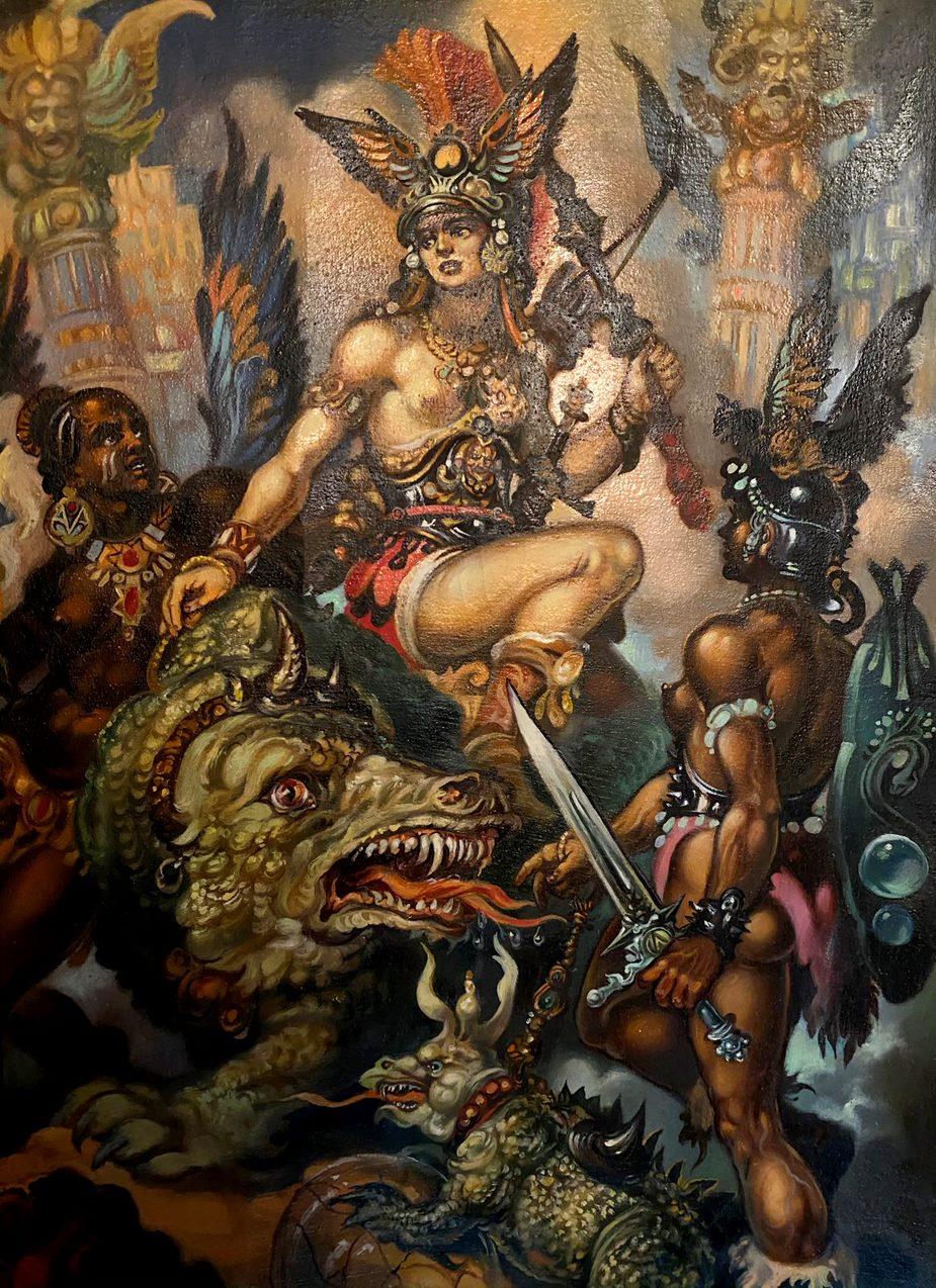 Fantasía, Arte clásico, Figurativo, Pintura al óleo original, Listo para colgar en venta 2