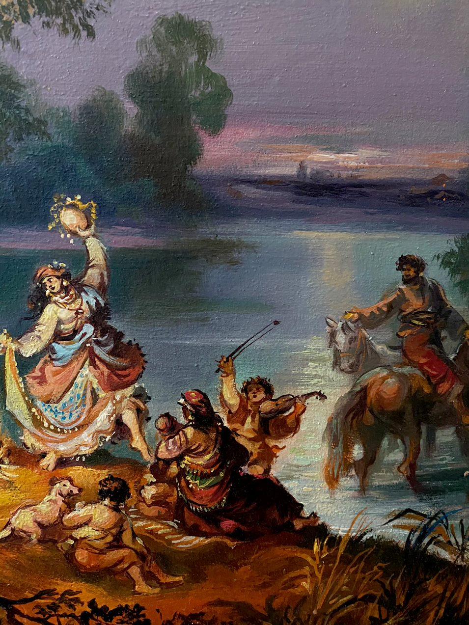 Campo nomadi, Pittura a olio originale, pronta da appendere - Painting Impressionismo di Alexander Litvinov
