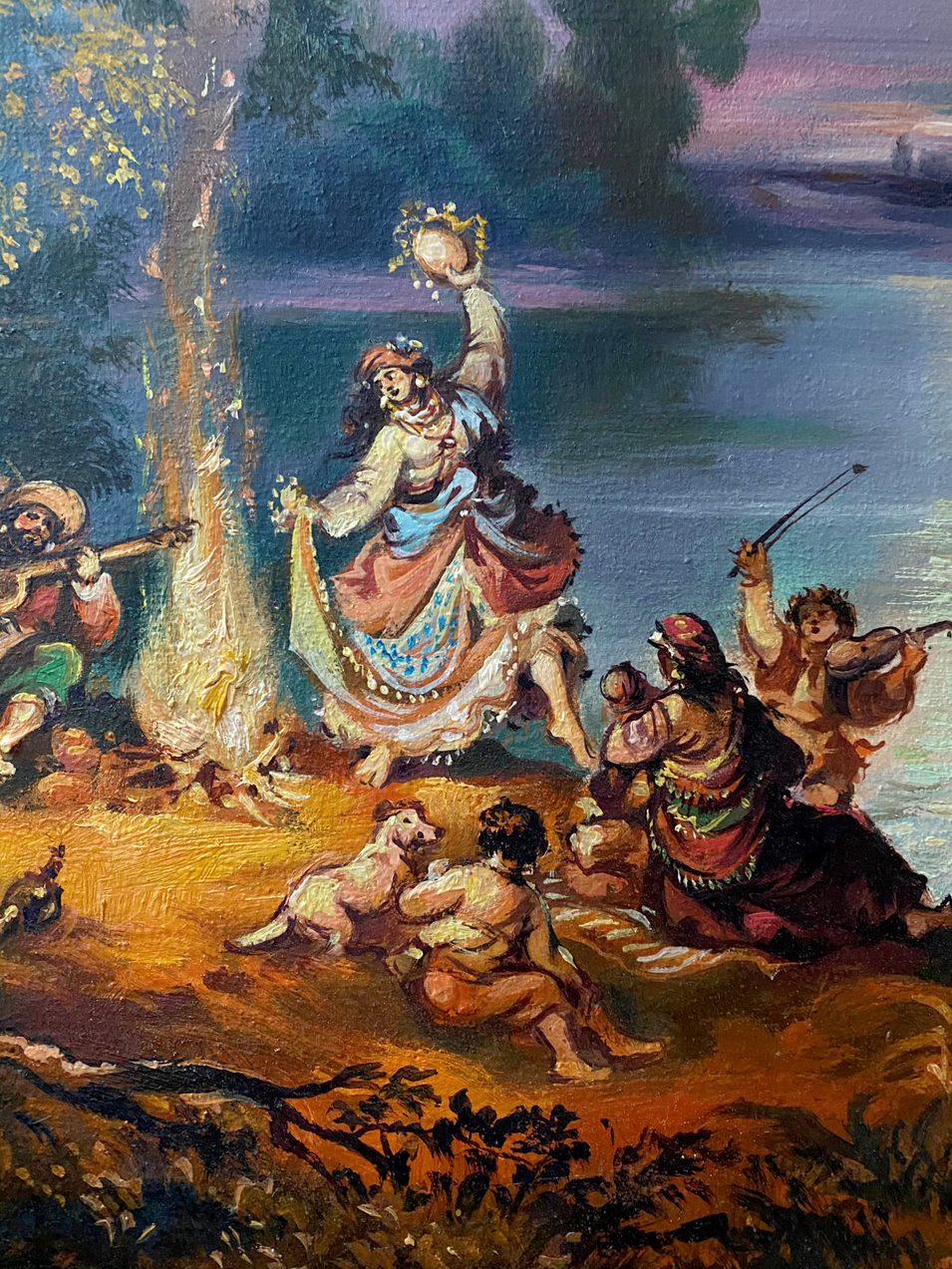 Campo nomadi, Pittura a olio originale, pronta da appendere - Painting di Alexander Litvinov