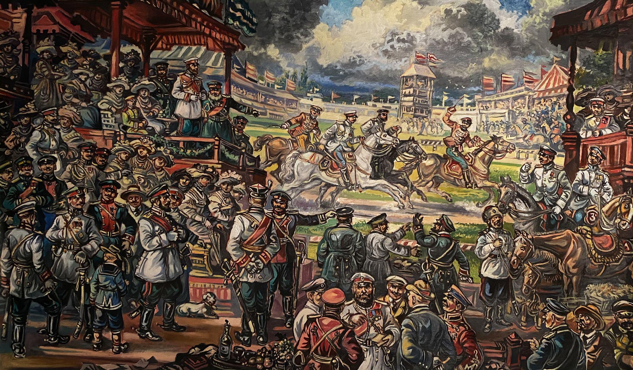 Alexander Litvinov Figurative Painting - Horse Racing, Original oil Painting, Ready to Hang, Classic Art