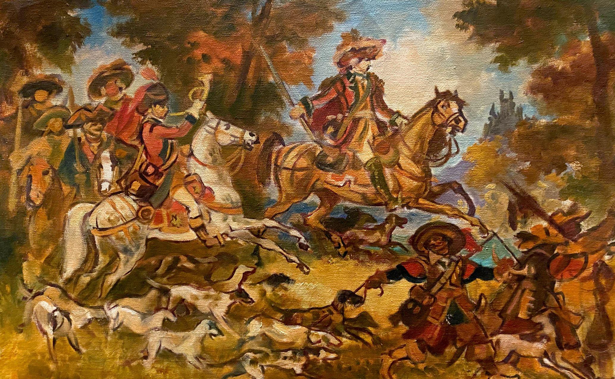 Alexander Litvinov Figurative Painting - Hunting, horses, Original oil Painting, Ready to Hang
