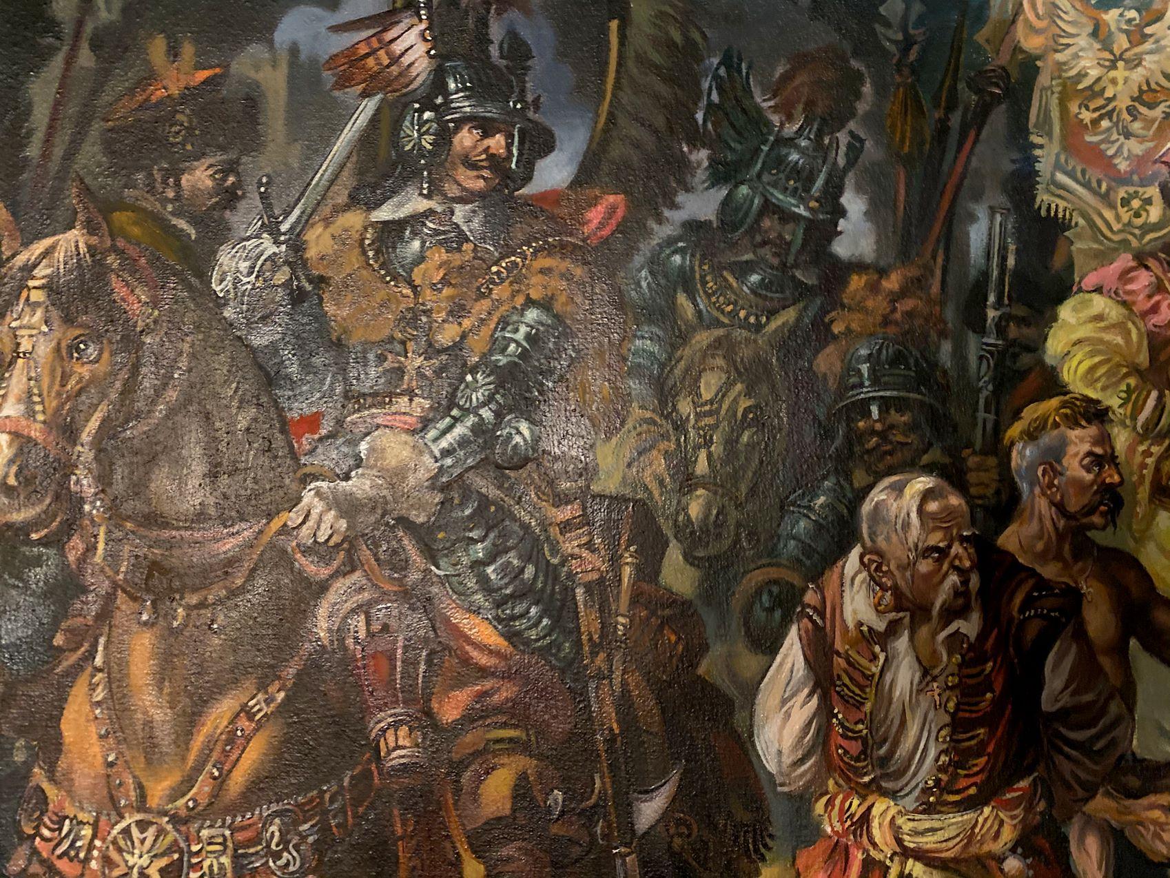 I. Vishnevetsky and the Cossacks Figurative Original oil Painting, Ready to Hang For Sale 2