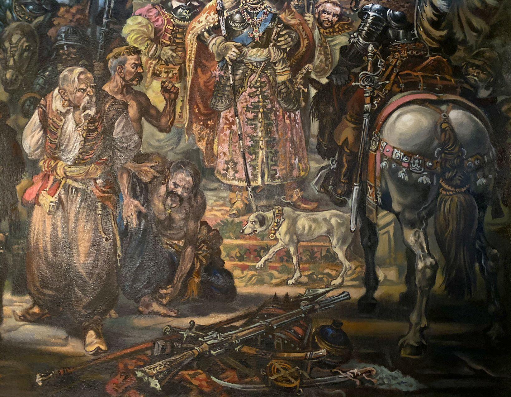 I. Vishnevetsky and the Cossacks Figurative Original oil Painting, Ready to Hang For Sale 5