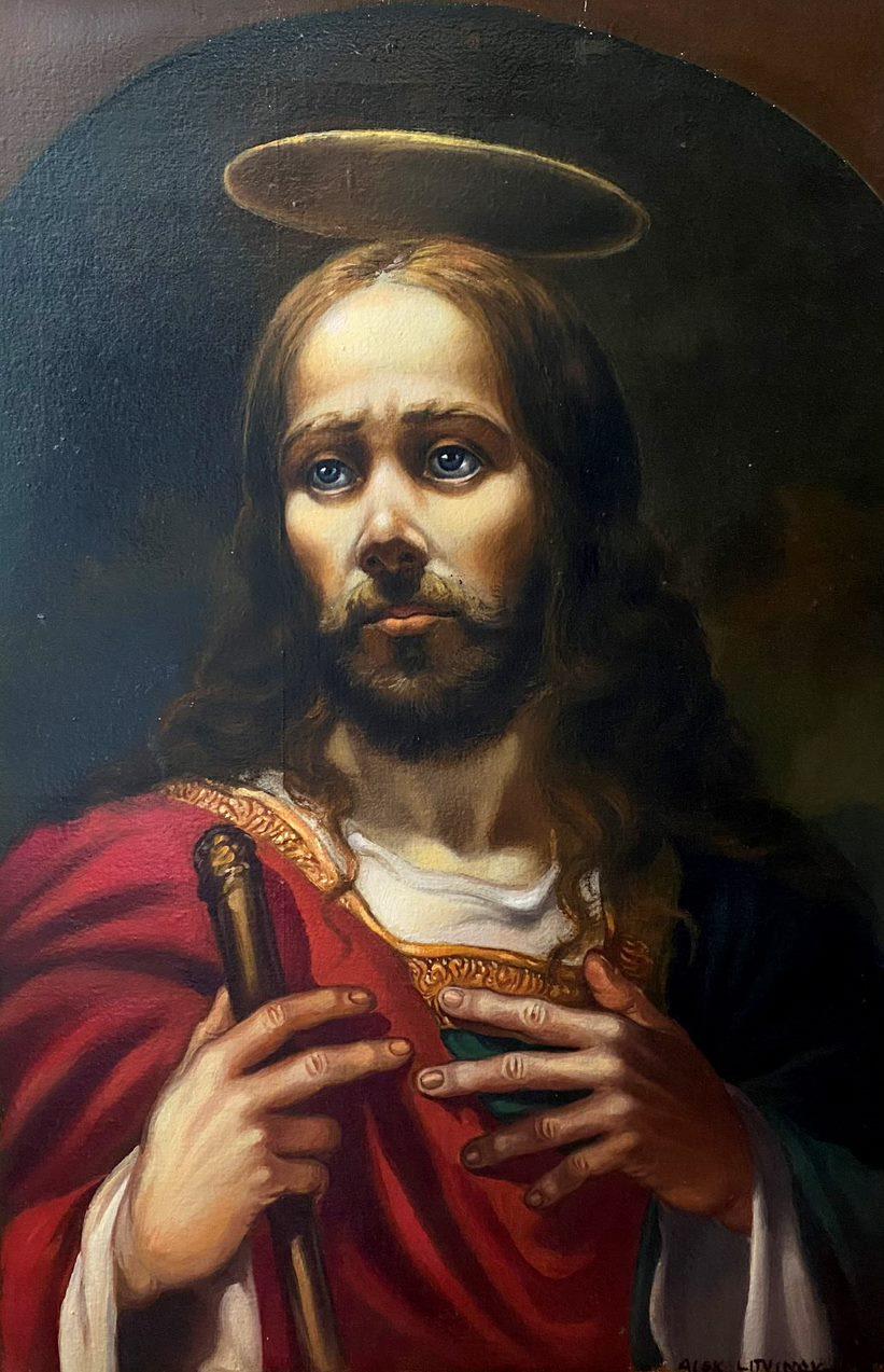 Alexander Litvinov Figurative Painting - Jesus Christ, Portrait, Original oil Painting, Ready to Hang