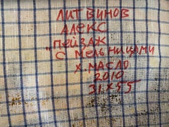 Landscape with mills, Classic Art, Original oil Painting, Ready to Hang