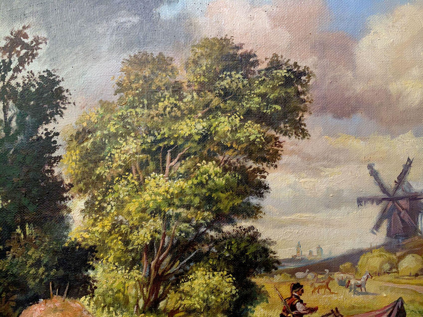 Landscape with mills, Classic Art, Original oil Painting, Ready to Hang For Sale 2