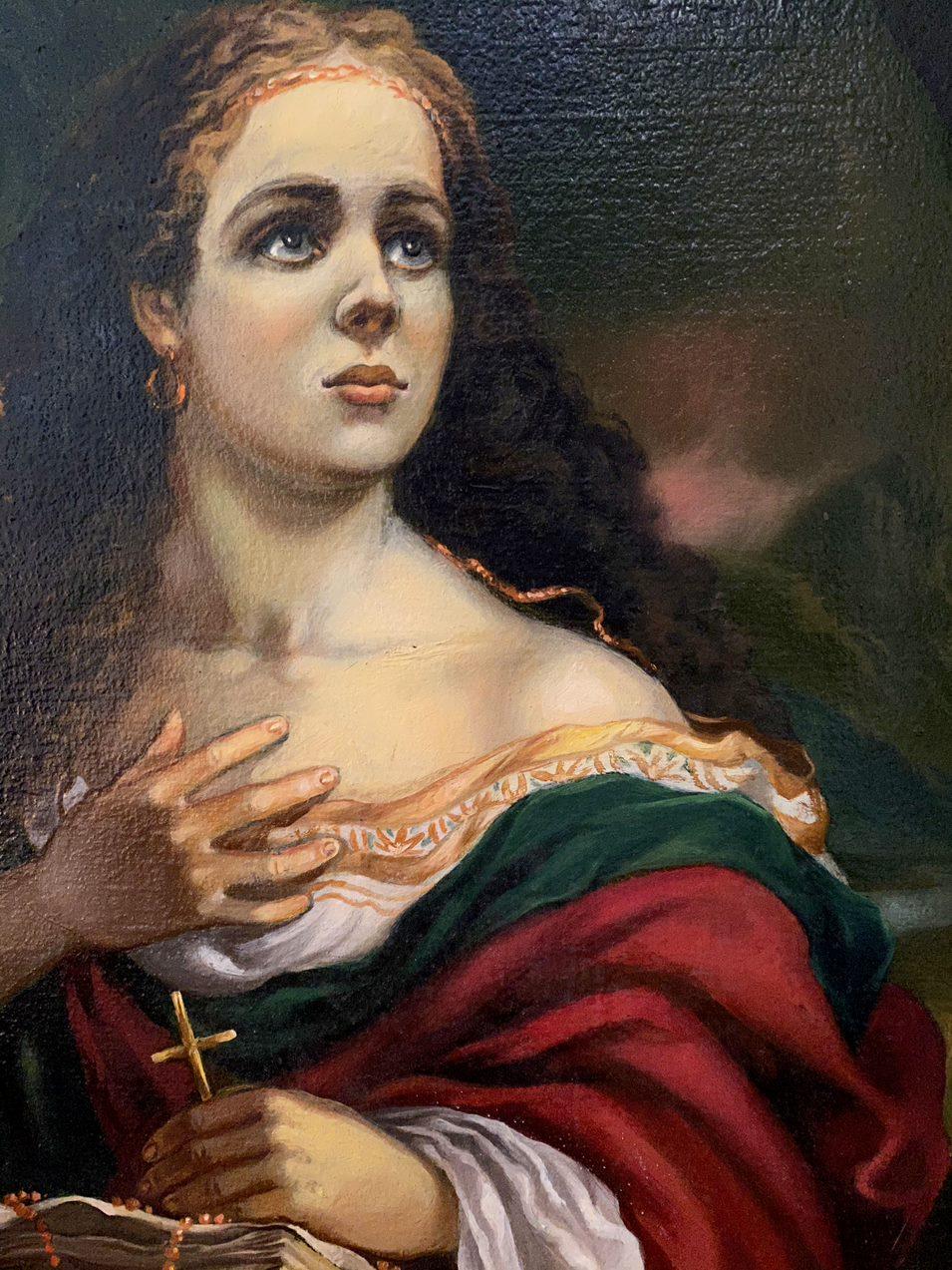 Maria Magdalena, Portrait, Original oil Painting, Ready to Hang For Sale 3
