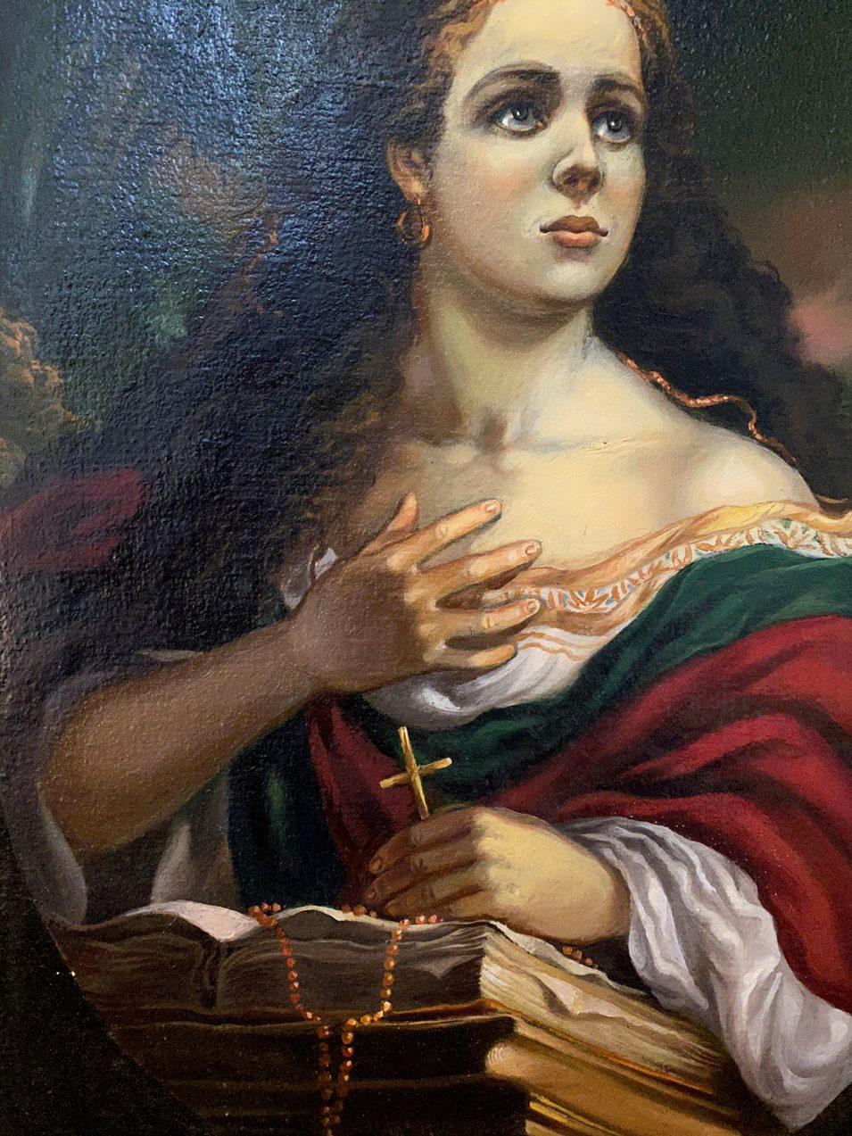 Maria Magdalena, Porträt, Original-Ölgemälde, hängefertig im Angebot 2
