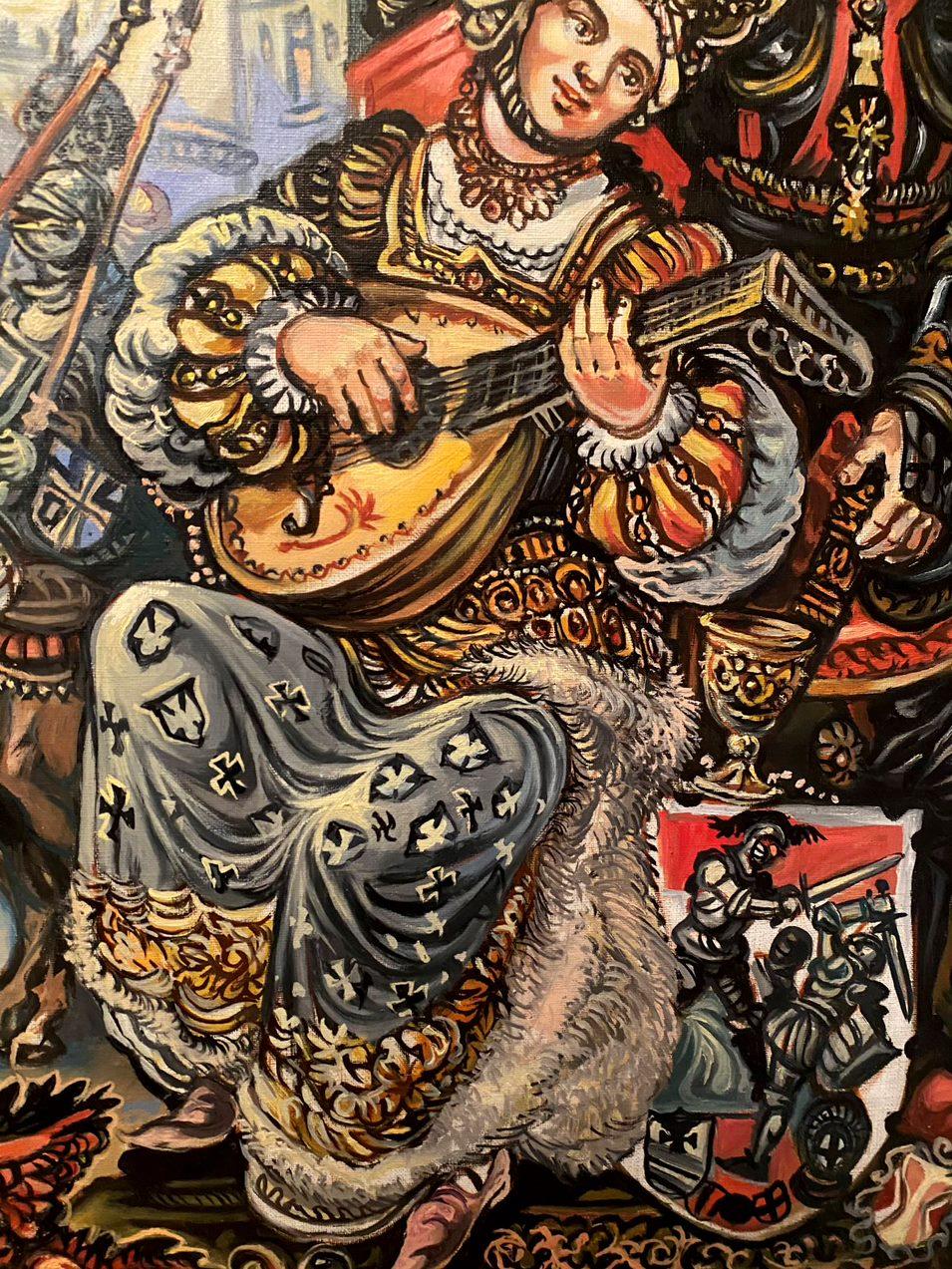 Trama Medieval, Retrato Figurativo Arte Clásico, Pintura al Óleo Original en venta 7