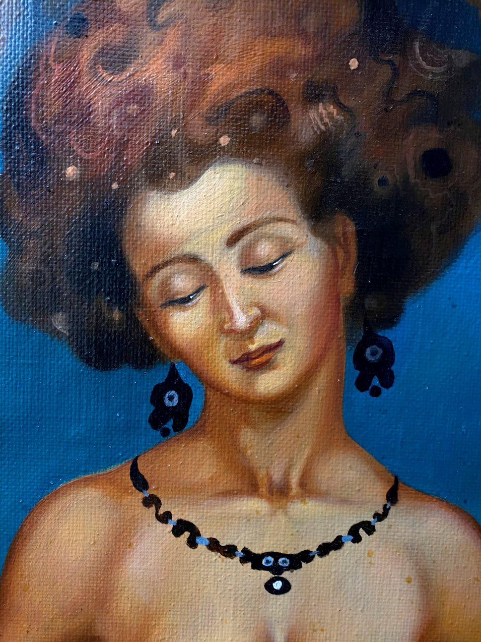 Melancholy, Portrait, Original oil Painting, Ready to Hang For Sale 1