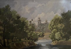 Monastery, peinture à l'huile originale, prête à accrocher
