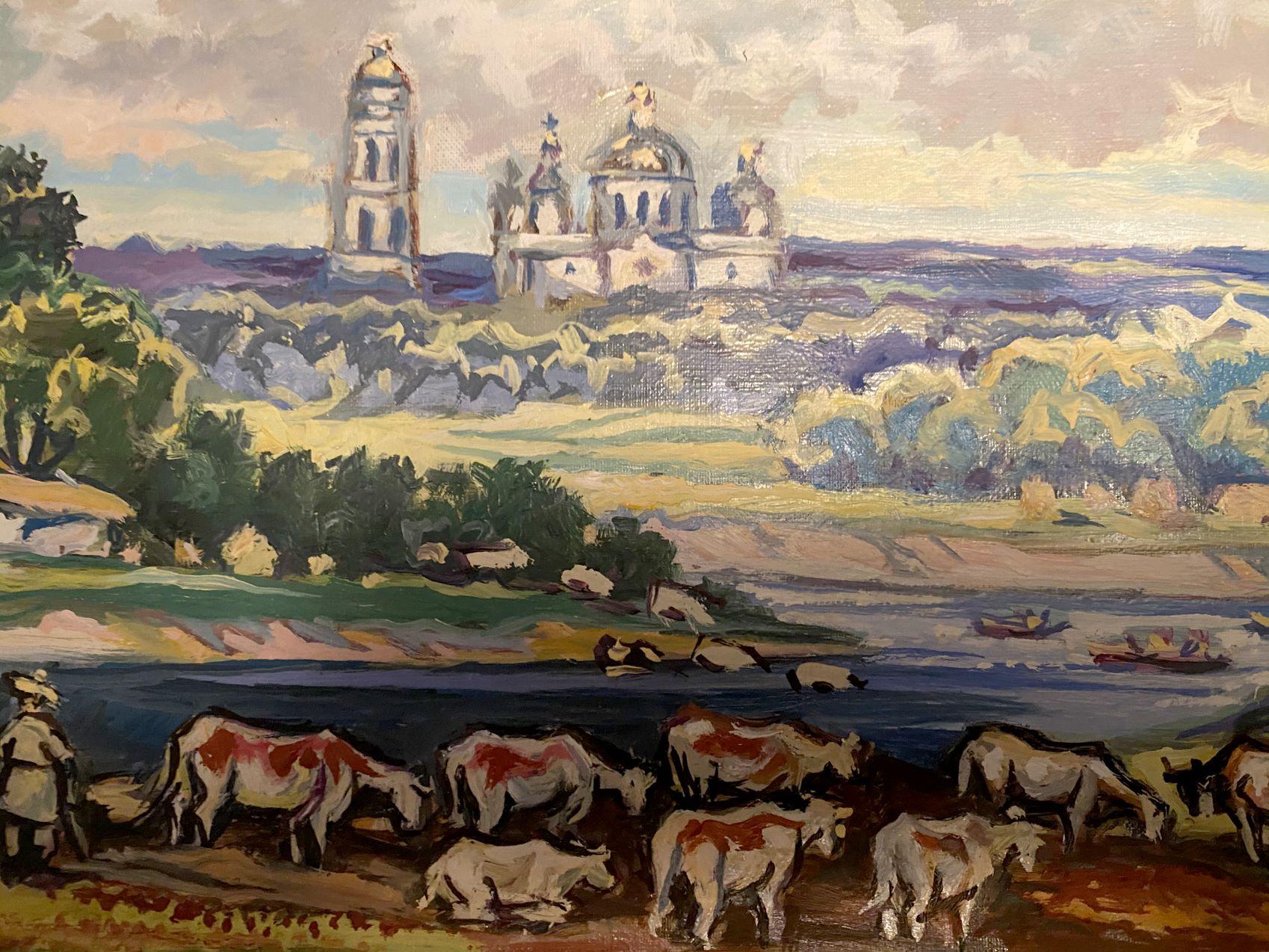 Artist: Alexander Litvinov
Work: Original oil painting, handmade artwork, one of a kind 
Medium: Oil on Canvas
Style: Classic Figurative
Year: 2003
Title: Native places
Size: 8.5