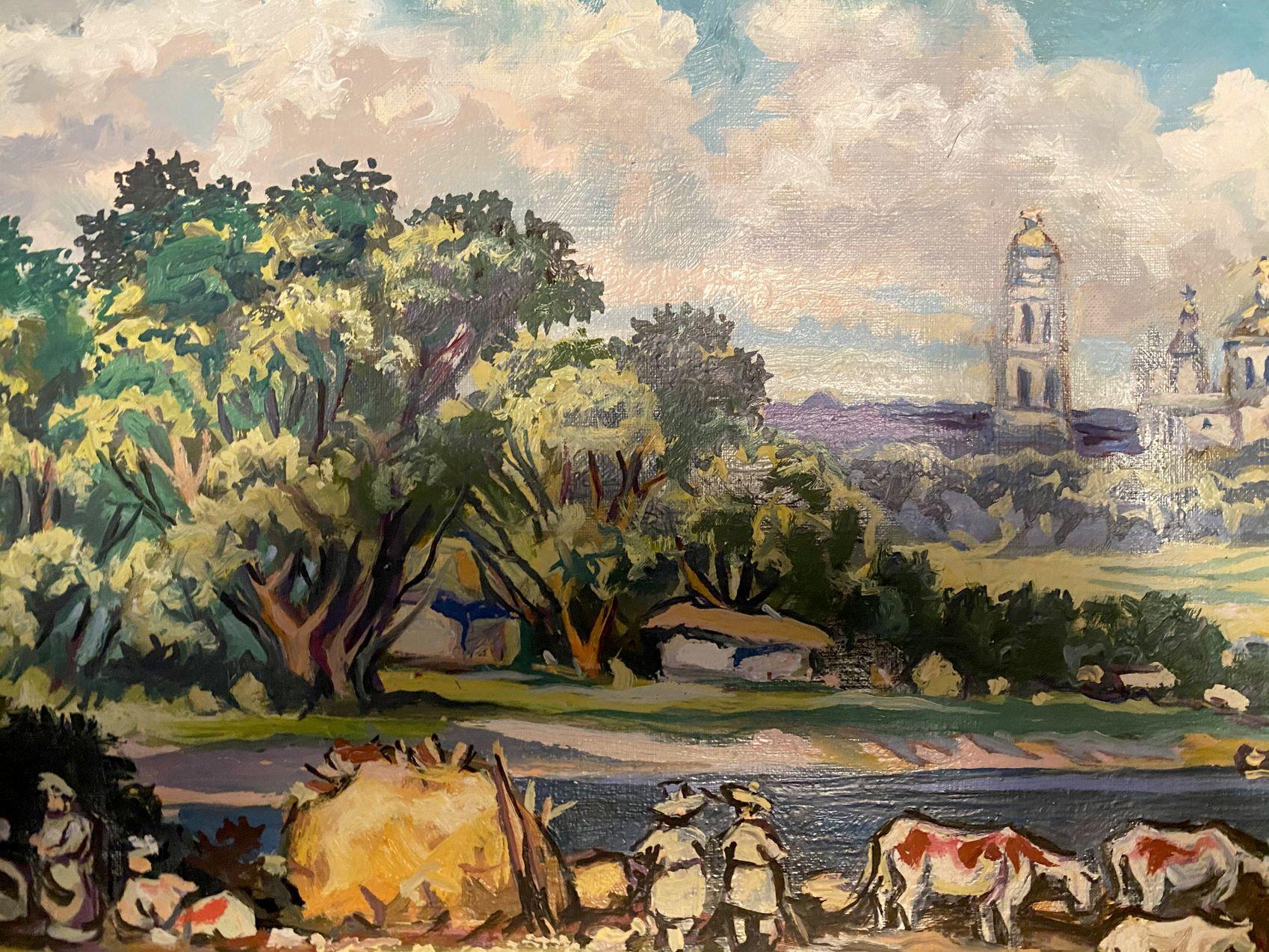 Luoghi nativi, Paesaggio, Pittura a olio originale, pronta per essere appesa in vendita 3