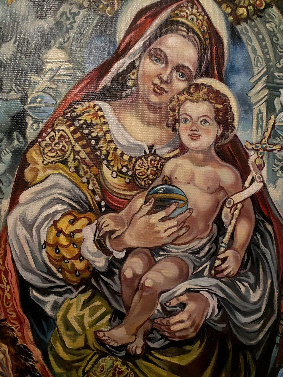 Our Lady in Glory, Classic Art, Original oil Painting, Ready to Hang For Sale 3