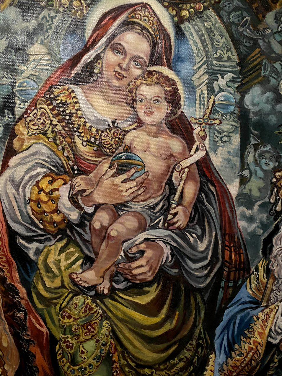 Our Lady in Glory, Classic Art, Original oil Painting, Ready to Hang For Sale 7