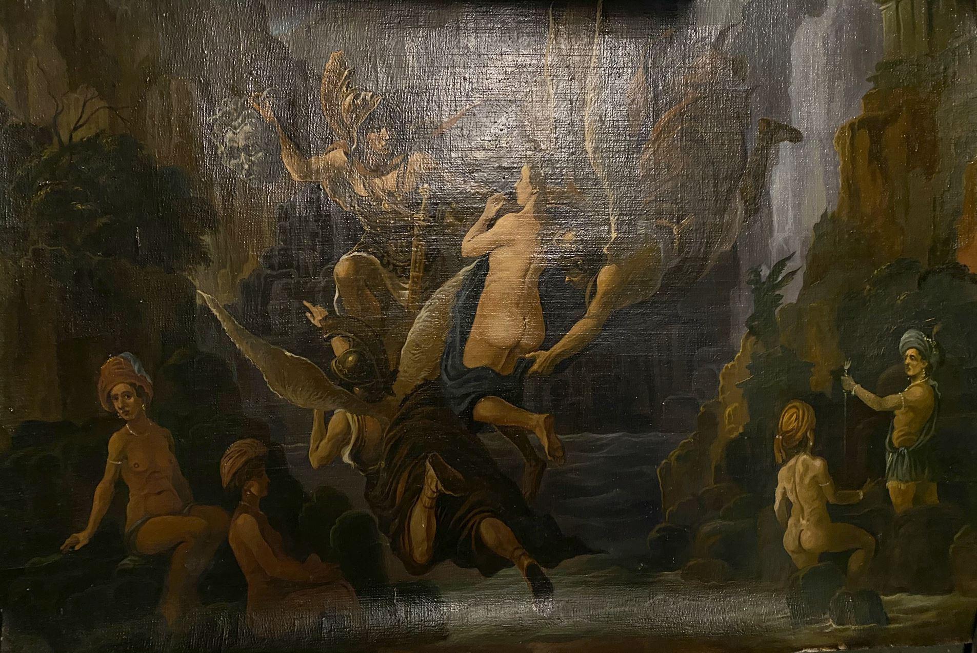Perseus und Andromeda, Original-Ölgemälde in Öl, hängefertig