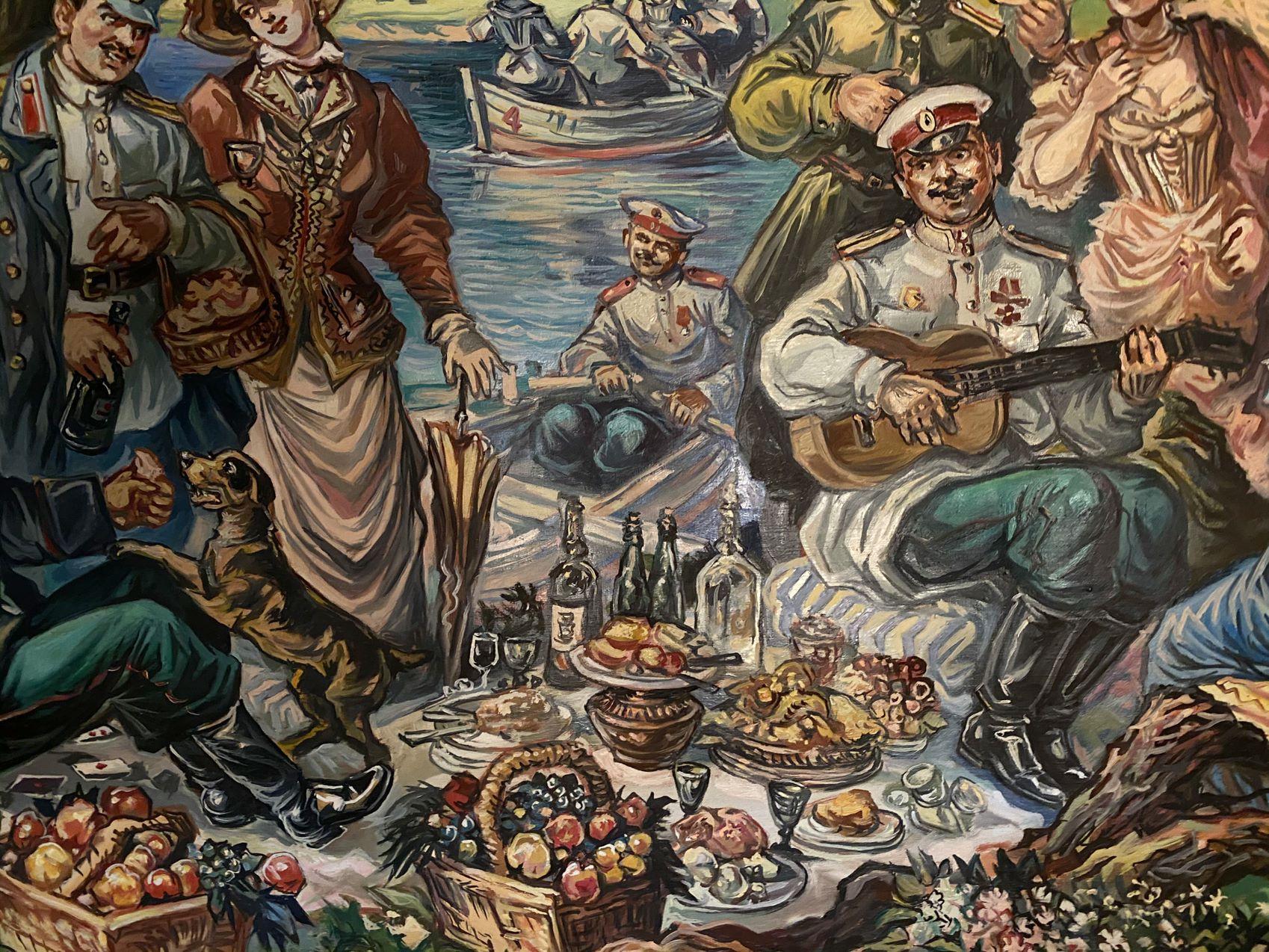 Picknick, Figurativ, Classic Art, Original Ölgemälde, Aufhängefertig (Schwarz), Figurative Painting, von Alexander Litvinov