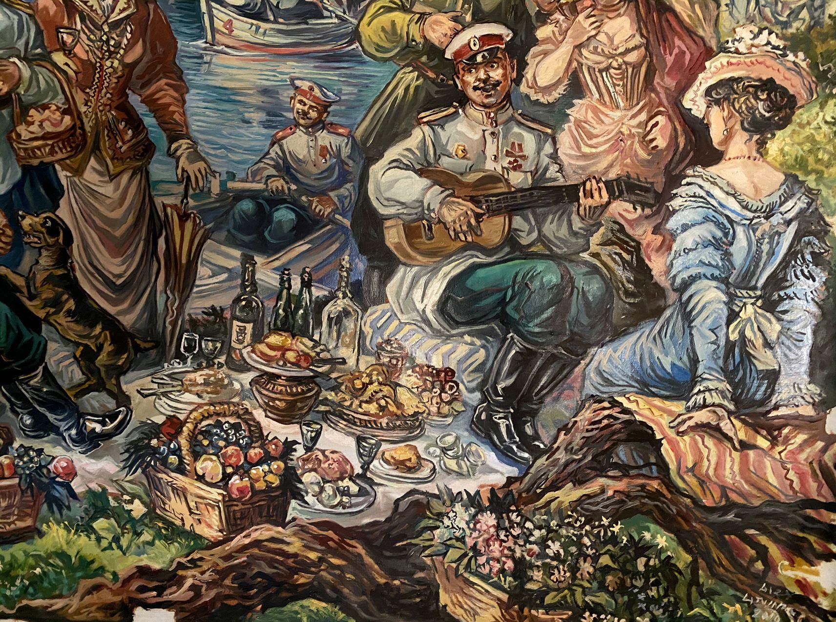 Picknick, Figurativ, Classic Art, Original Ölgemälde, Aufhängefertig im Angebot 1