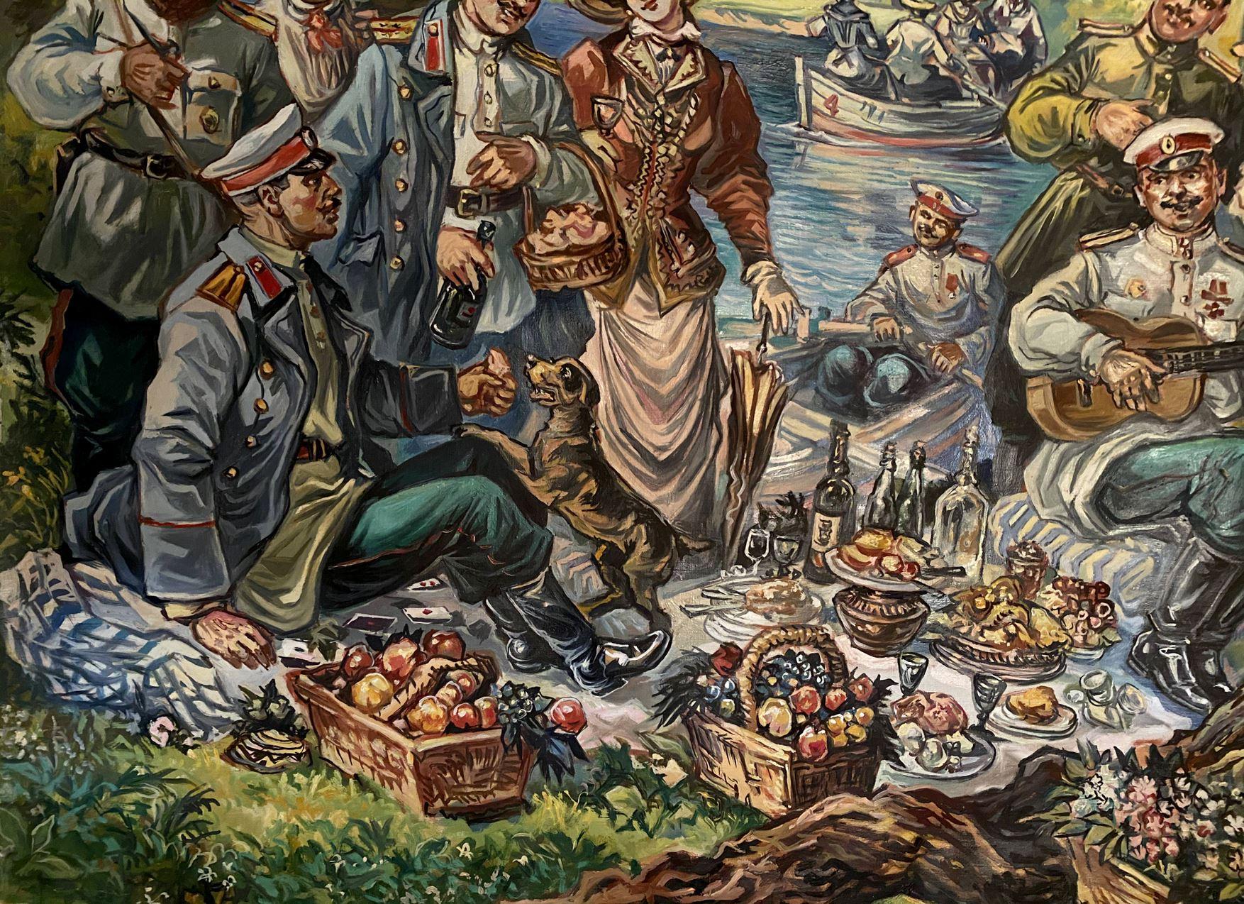 Picknick, Figurativ, Classic Art, Original Ölgemälde, Aufhängefertig im Angebot 2
