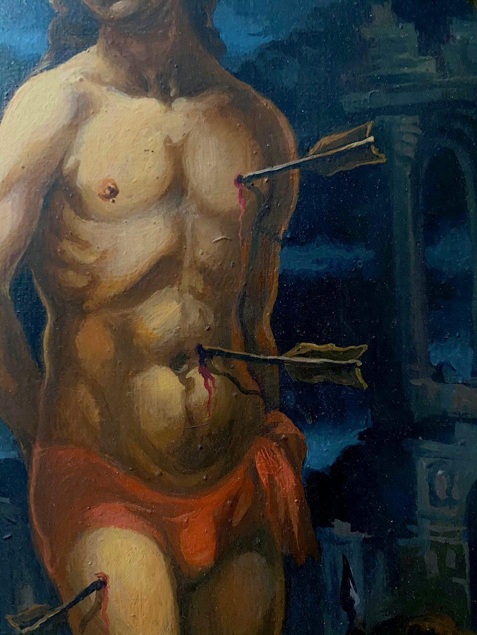 San Sebastiano, Figurativo, Pittura ad olio originale, pronta da appendere - Painting di Alexander Litvinov