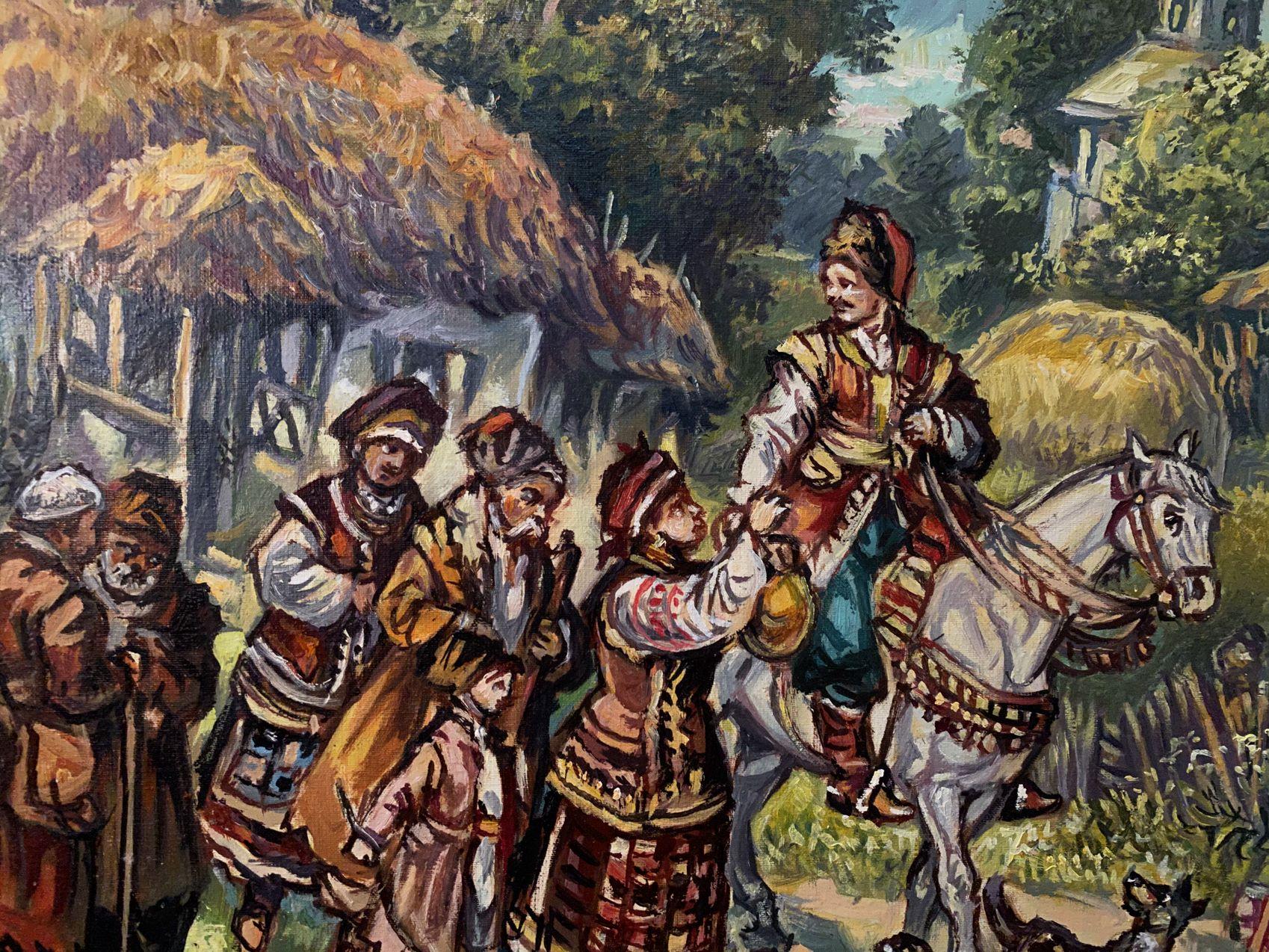 Artist: Alexander Litvinov
Work: Original oil painting, handmade artwork, one of a kind 
Medium: Oil on Canvas
Style: Classic Figurative
Year: 2010
Title: Seeing off the Cossacks
Size: 16