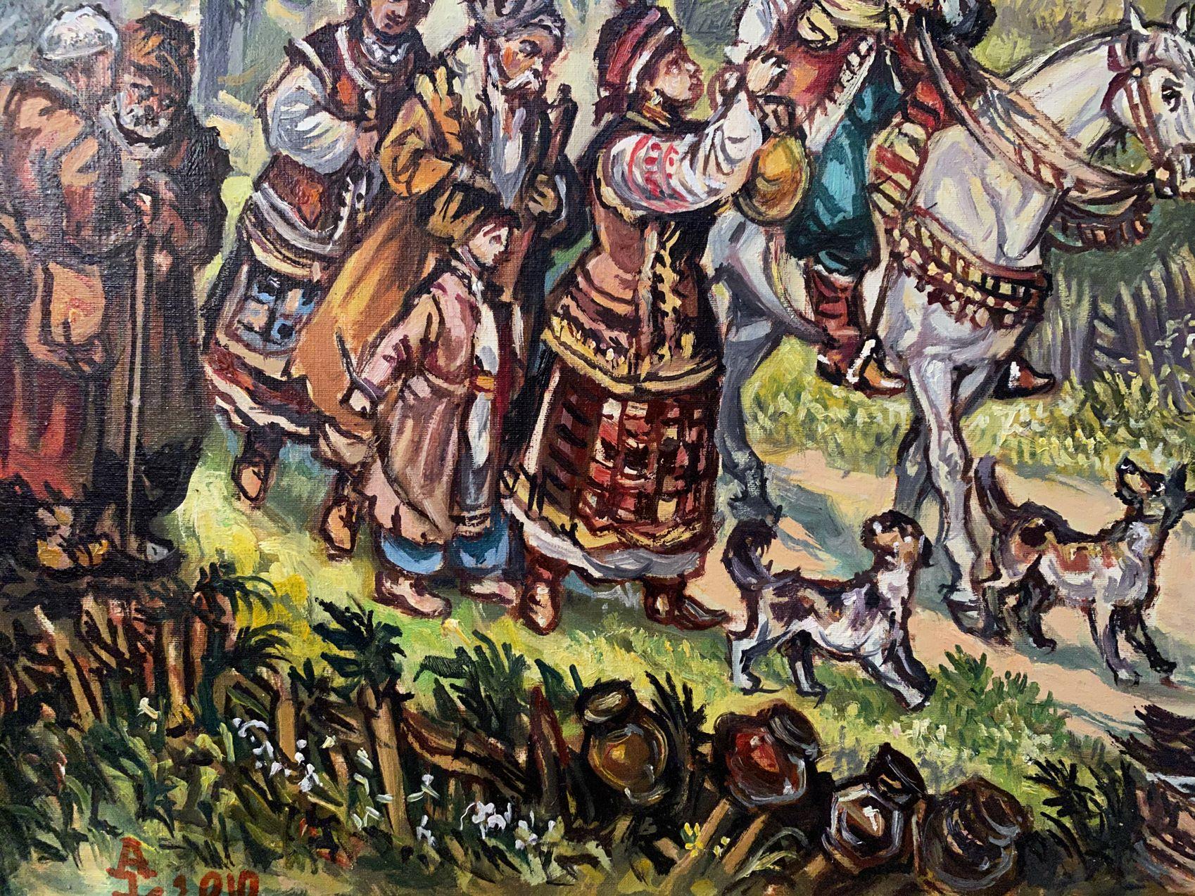 Seeing off the Cossacks, Original oil Painting, Ready to Hang For Sale 1