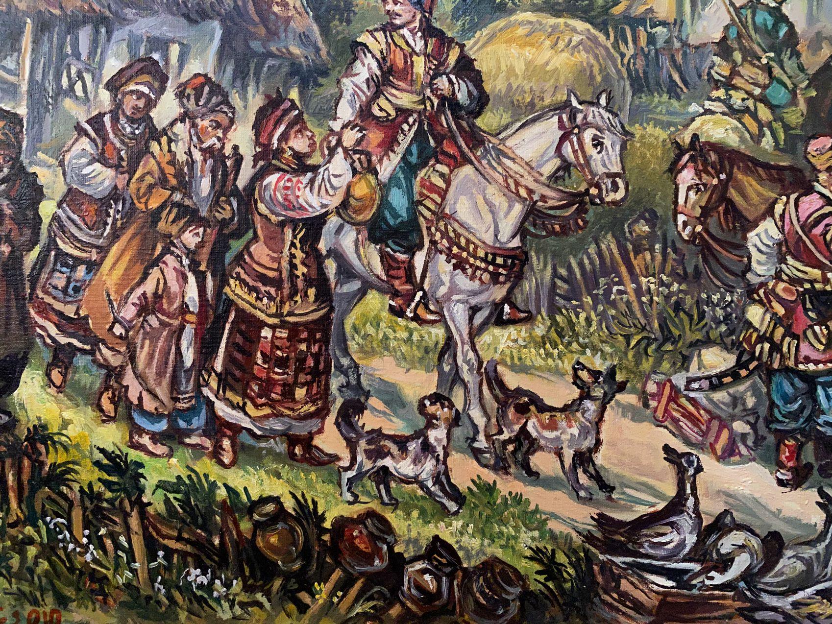 Seeing off the Cossacks, Original oil Painting, Ready to Hang For Sale 2