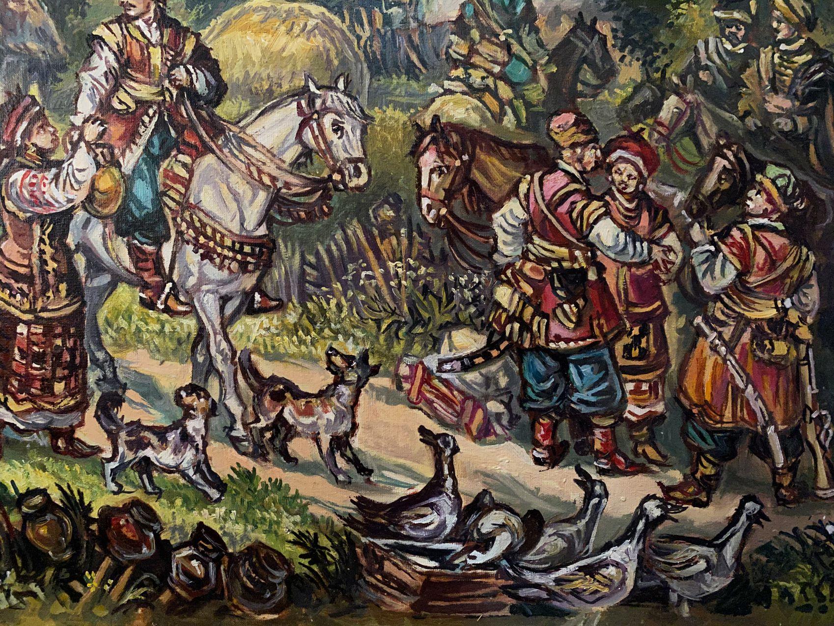 Seeing off the Cossacks, Original oil Painting, Ready to Hang For Sale 4