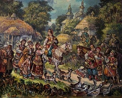 Used Seeing off the Cossacks, Original oil Painting, Ready to Hang