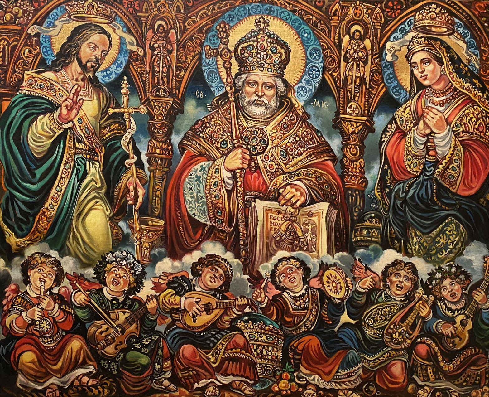 St. Nicholas, peinture à l'huile originale, prête à accrocher