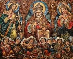 St. Nicholas, Original-Ölgemälde in Öl, hängefertig