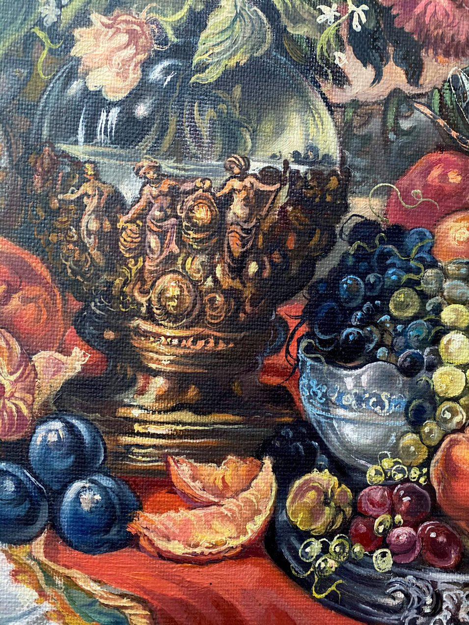 Still Life with sweets, Classic art, Original oil Painting, Ready to Hang For Sale 3
