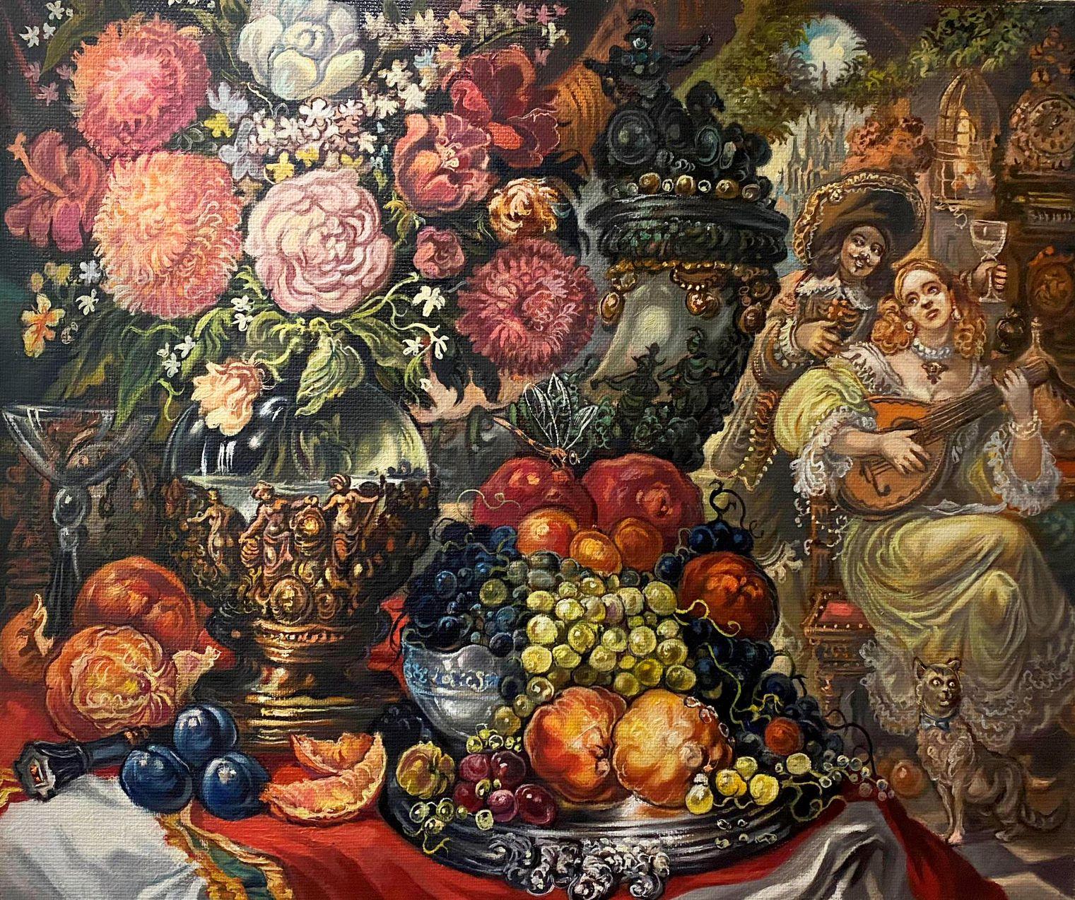 Alexander Litvinov Figurative Painting - Still Life with sweets, Classic art, Original oil Painting, Ready to Hang
