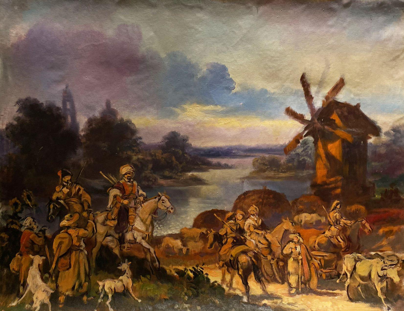 Sonnenuntergang in der Ukraine, Original-Ölgemälde, hängefertig