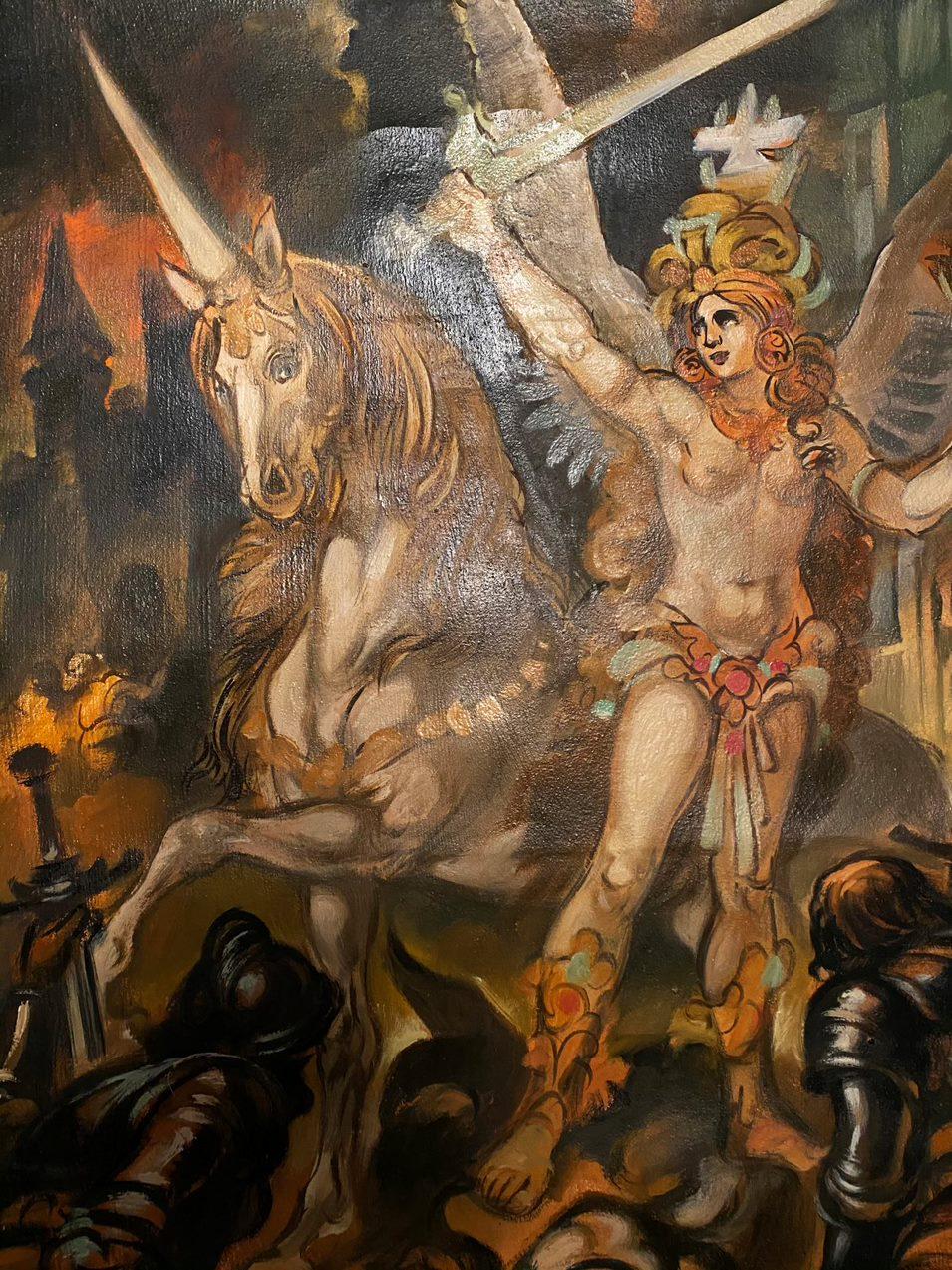 Valquiria, Pintura al óleo original, Lista para colgar, Arte figurativo - Figurative Painting Marrón de Alexander Litvinov