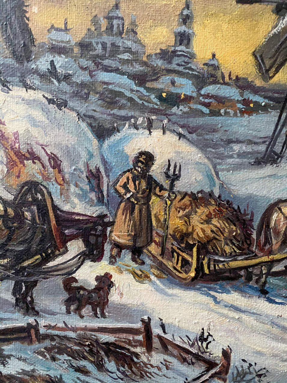 Paesaggio invernale, Arte classica, Pittura ad olio originale, pronta da appendere in vendita 1