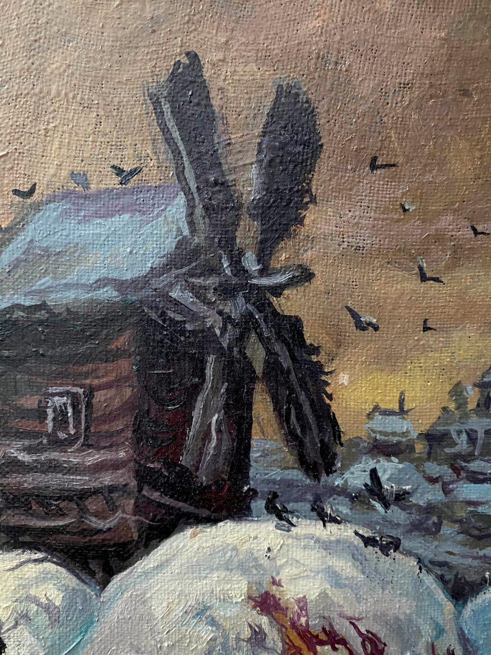 Paesaggio invernale, Arte classica, Pittura ad olio originale, pronta da appendere - Figurative Painting Nero di Alexander Litvinov