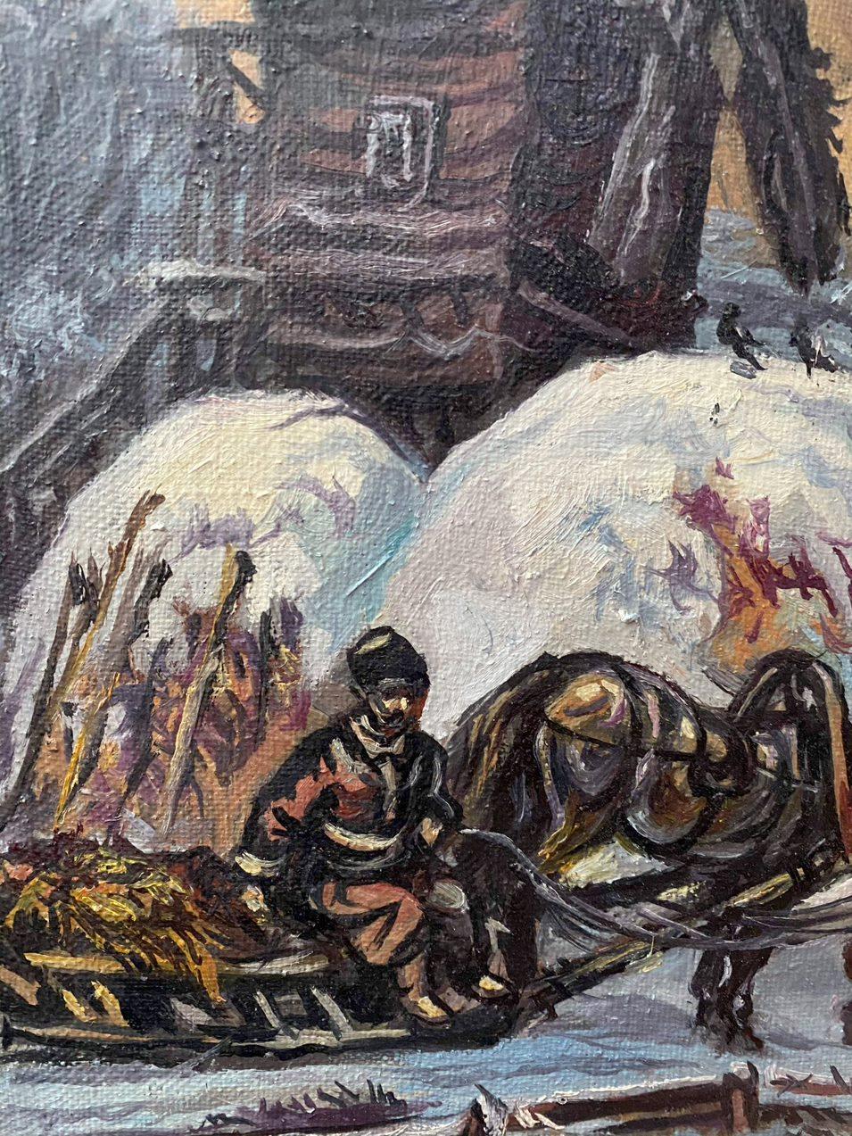 Paesaggio invernale, Arte classica, Pittura ad olio originale, pronta da appendere in vendita 2