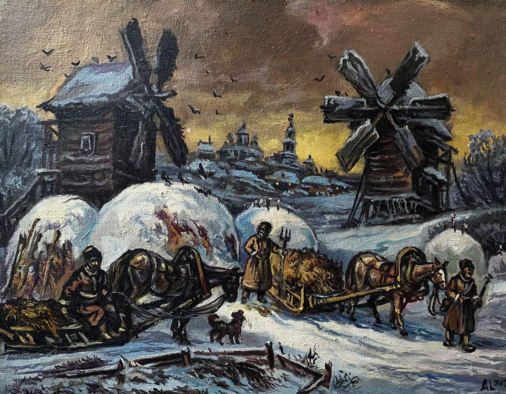 Figurative Painting di Alexander Litvinov - Paesaggio invernale, Arte classica, Pittura ad olio originale, pronta da appendere