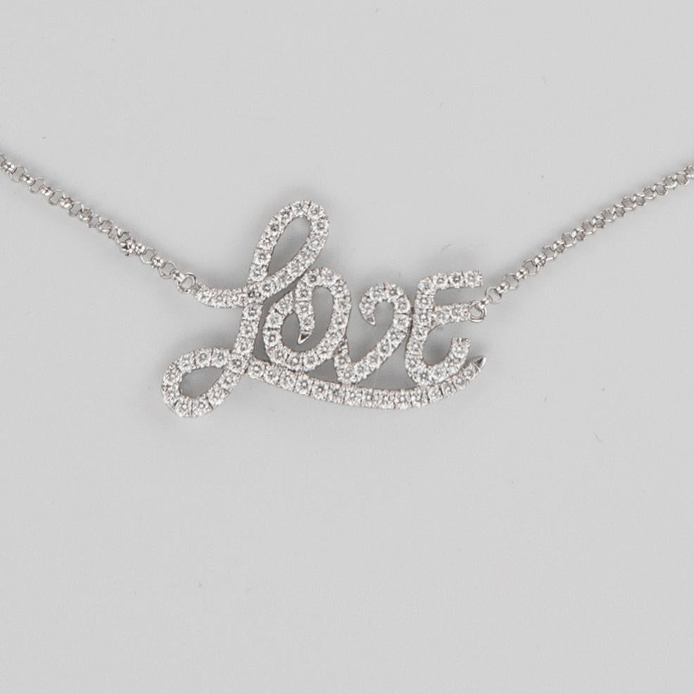 Round Cut Alexander Love Diamond Pendant Necklace 18 Karat White Gold