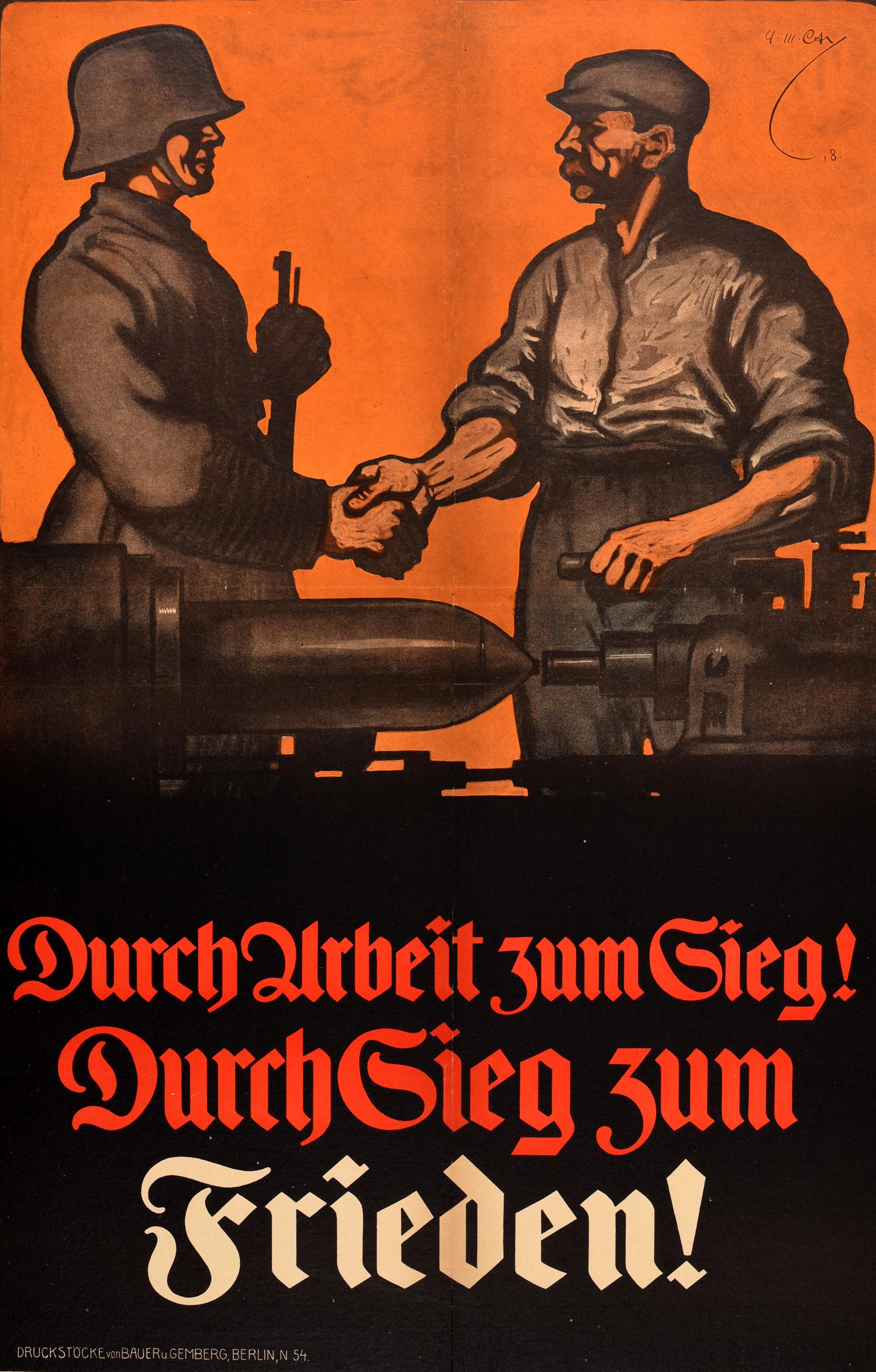 Original Antique World War One Propaganda Poster German Victory Worker Soldier - Print by Alexander M Cay