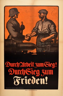 Original Antique World War One Propaganda Poster German Victory Worker Soldier