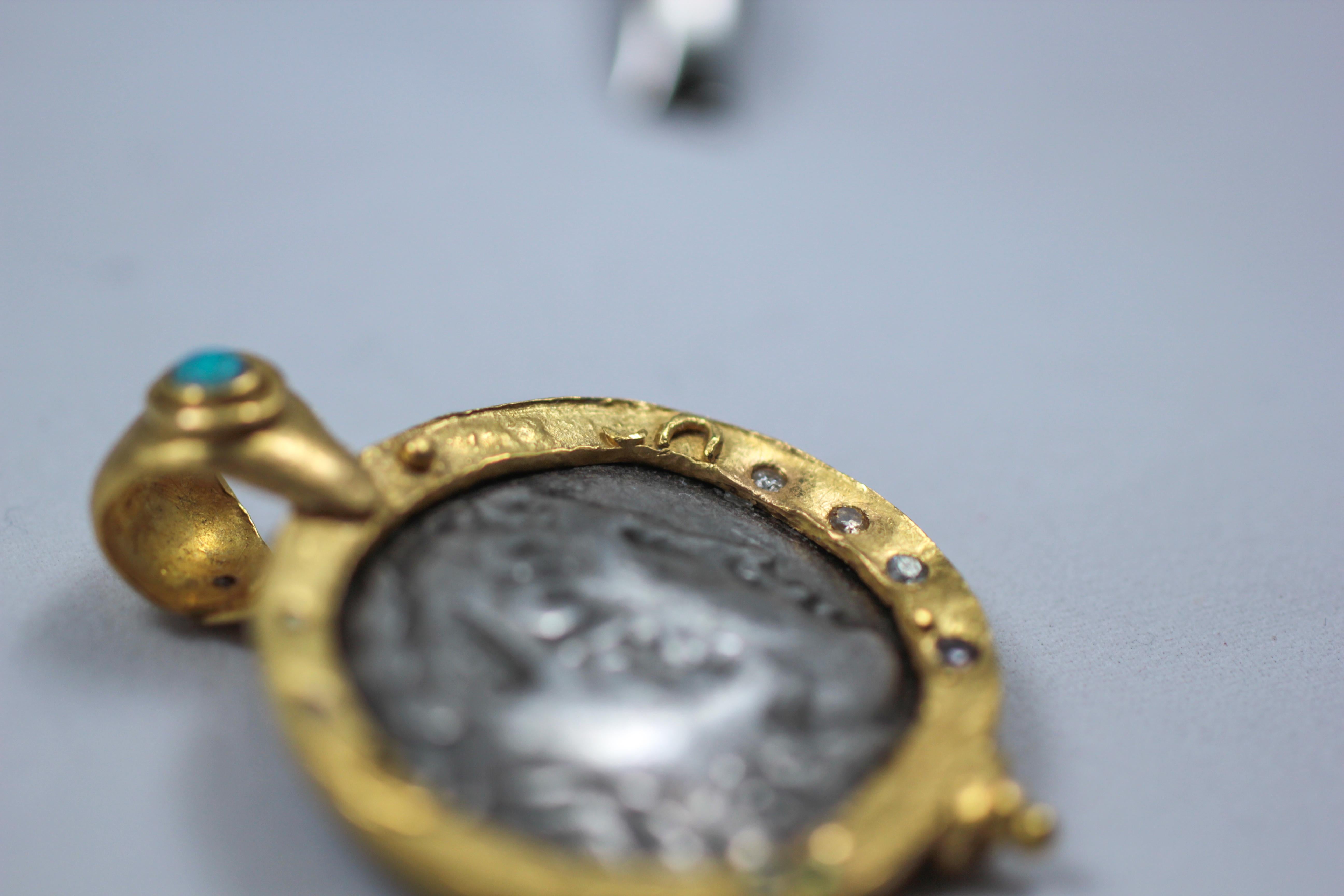 Collier avec pendentif en or 22-21 carats et pièce de monnaie antique en argent Alexander Macedonian Neuf - En vente à New York, NY